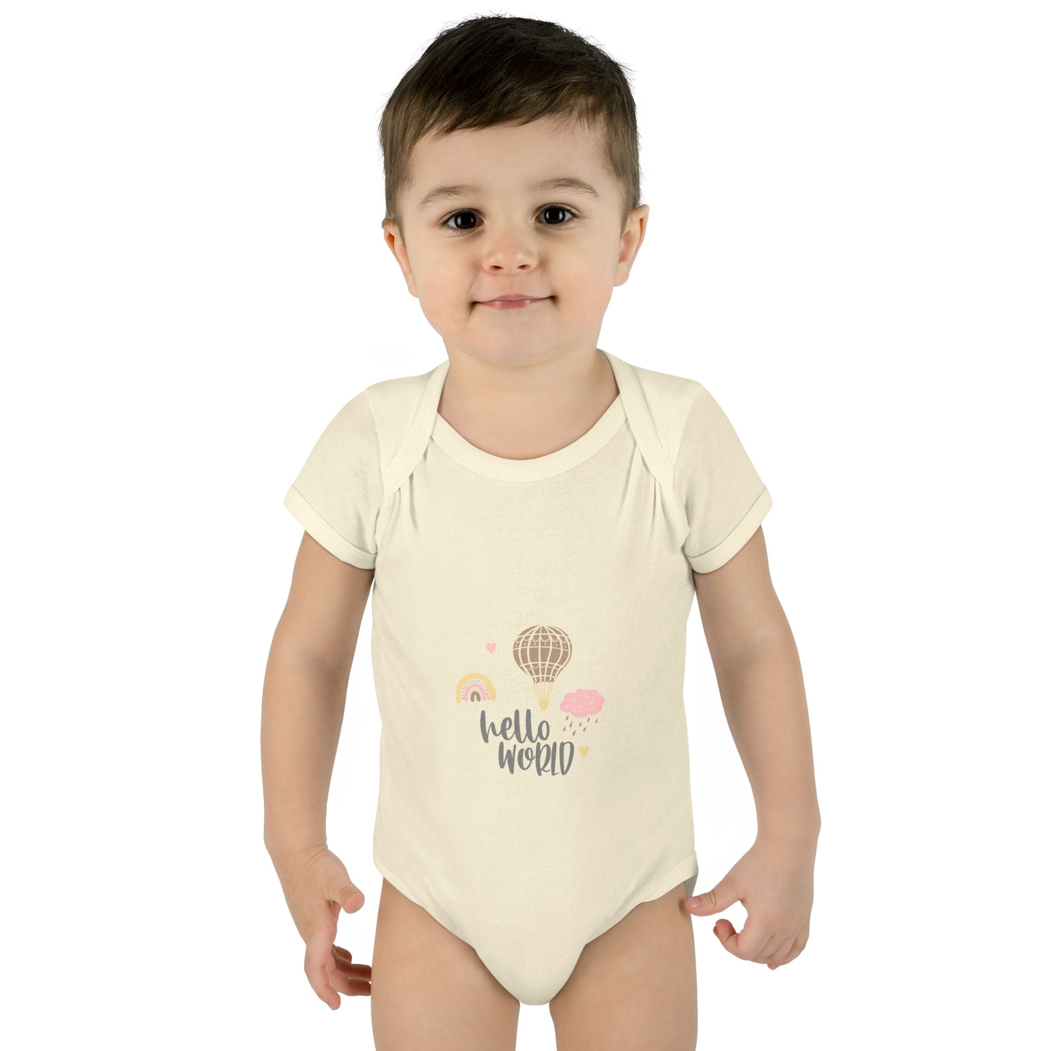Hello World Infant Bodysuit | Cute Baby Outfit, Newborn Gift, Baby Shower Present, Cloud and Rainbow Design