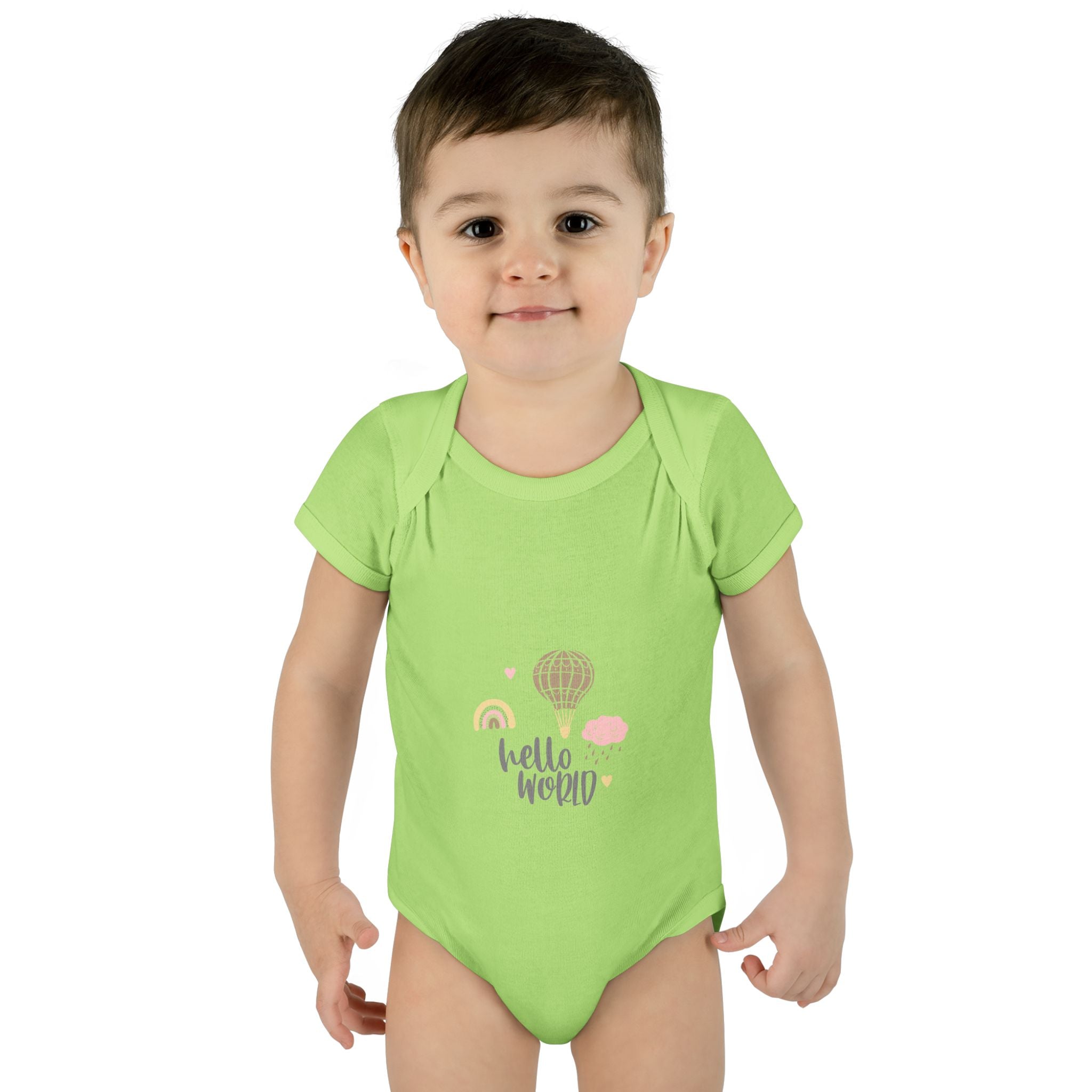 Hello World Infant Bodysuit | Cute Baby Outfit, Newborn Gift, Baby Shower Present, Cloud and Rainbow Design