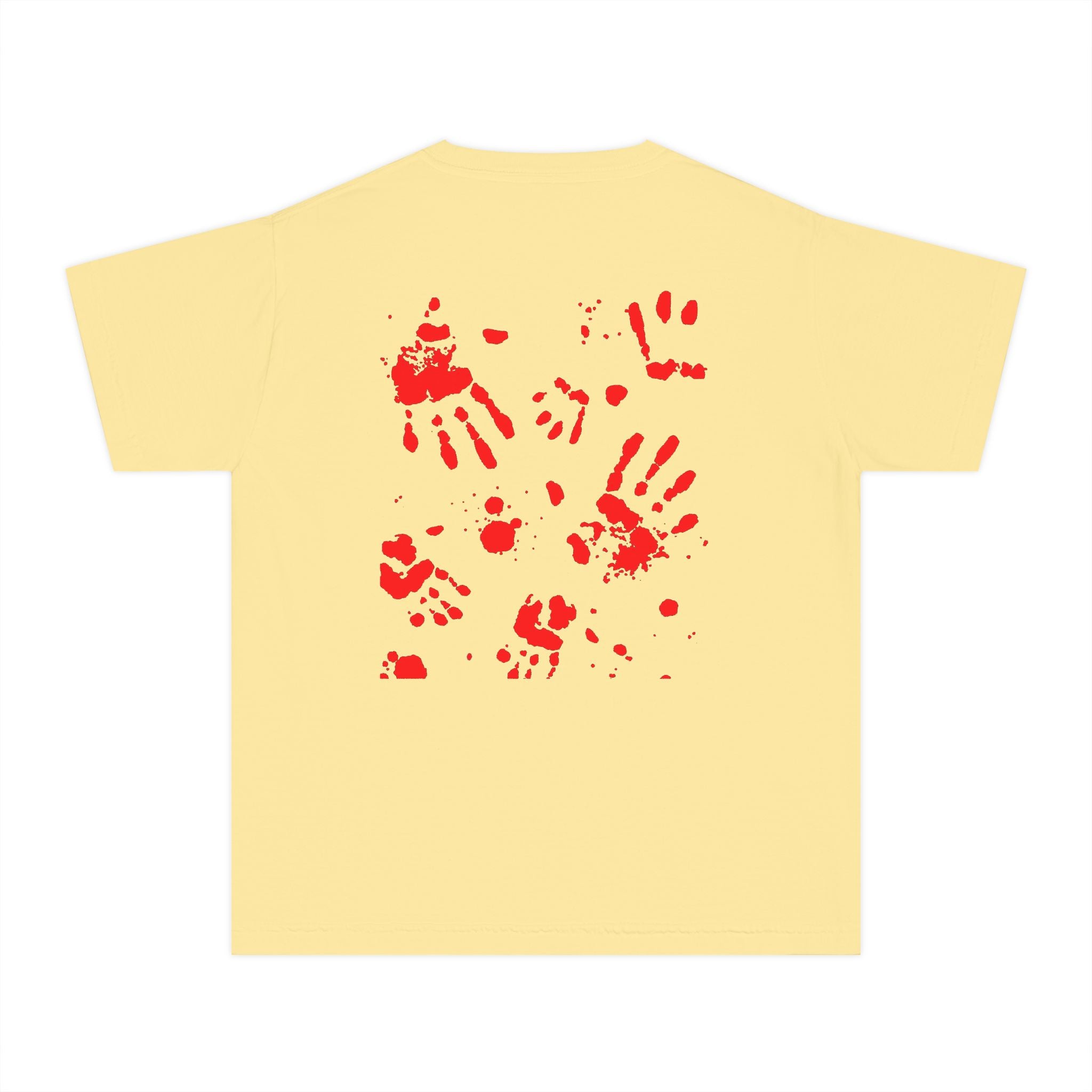 Red Handprint Youth Midweight Tee, Creative Kids Shirt, Unique Gift for Children, Playtime Apparel, Family Fun Wear, Holiday T-Shirt