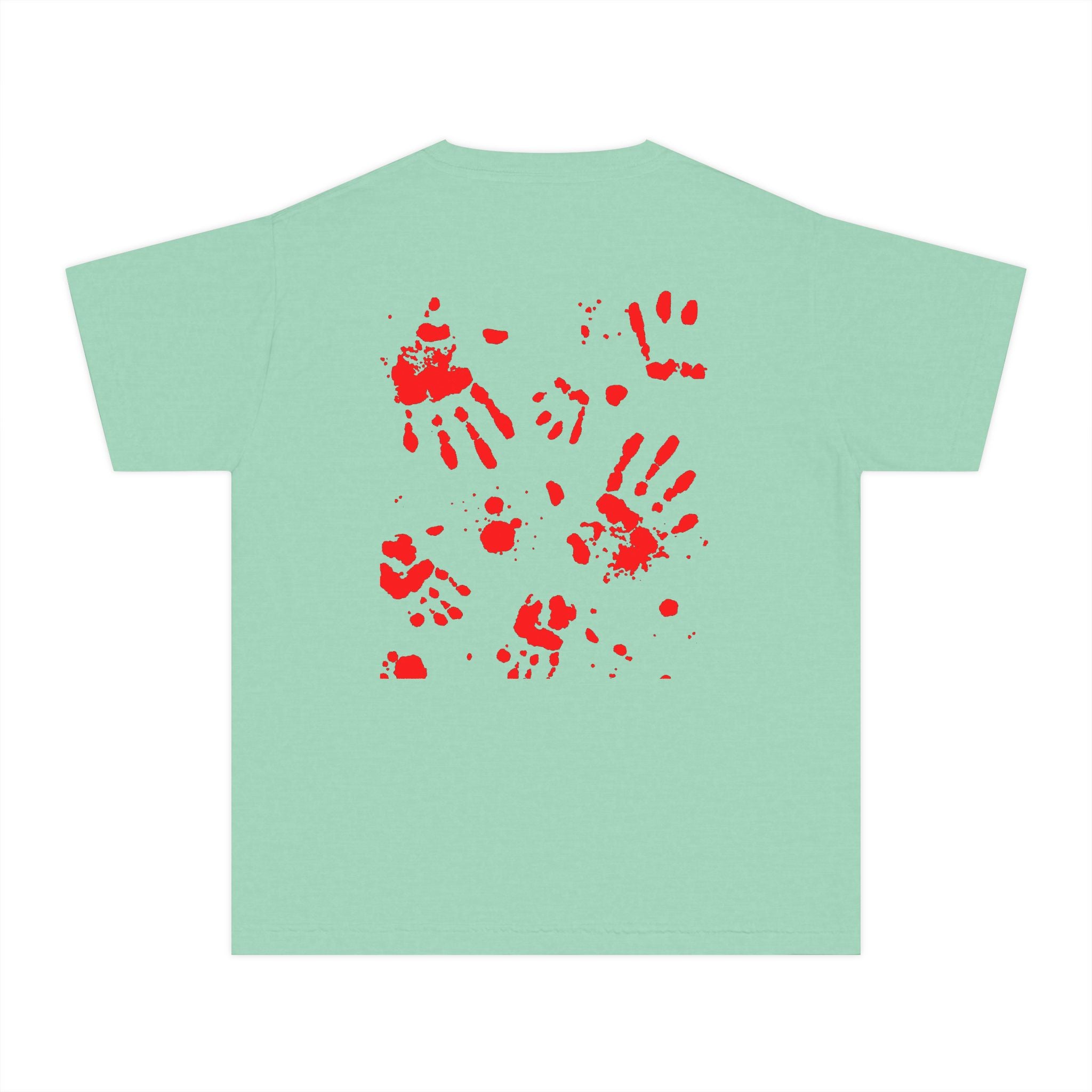 Red Handprint Youth Midweight Tee, Creative Kids Shirt, Unique Gift for Children, Playtime Apparel, Family Fun Wear, Holiday T-Shirt