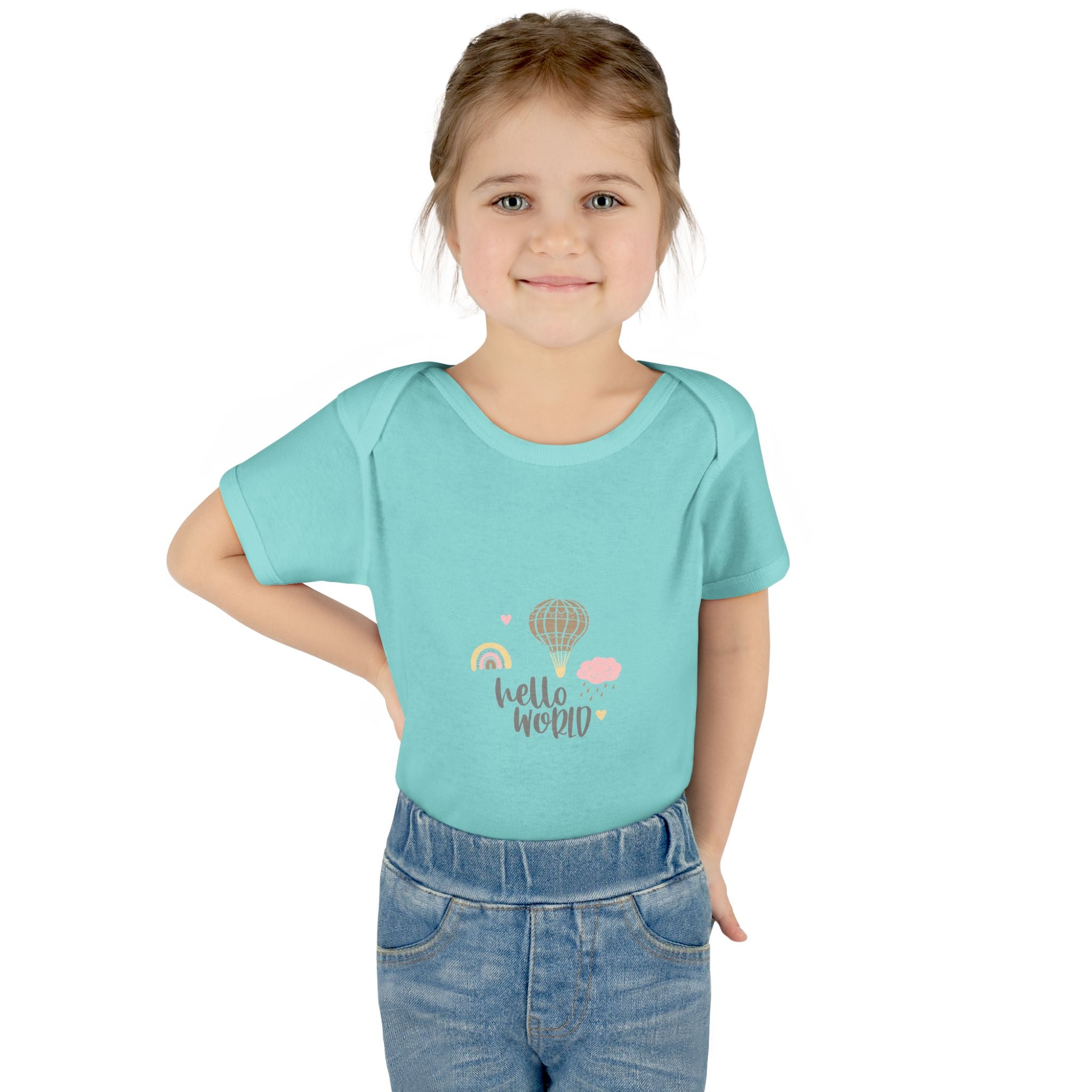 Hello World Infant Bodysuit | Cute Baby Outfit, Newborn Gift, Baby Shower Present, Cloud and Rainbow Design