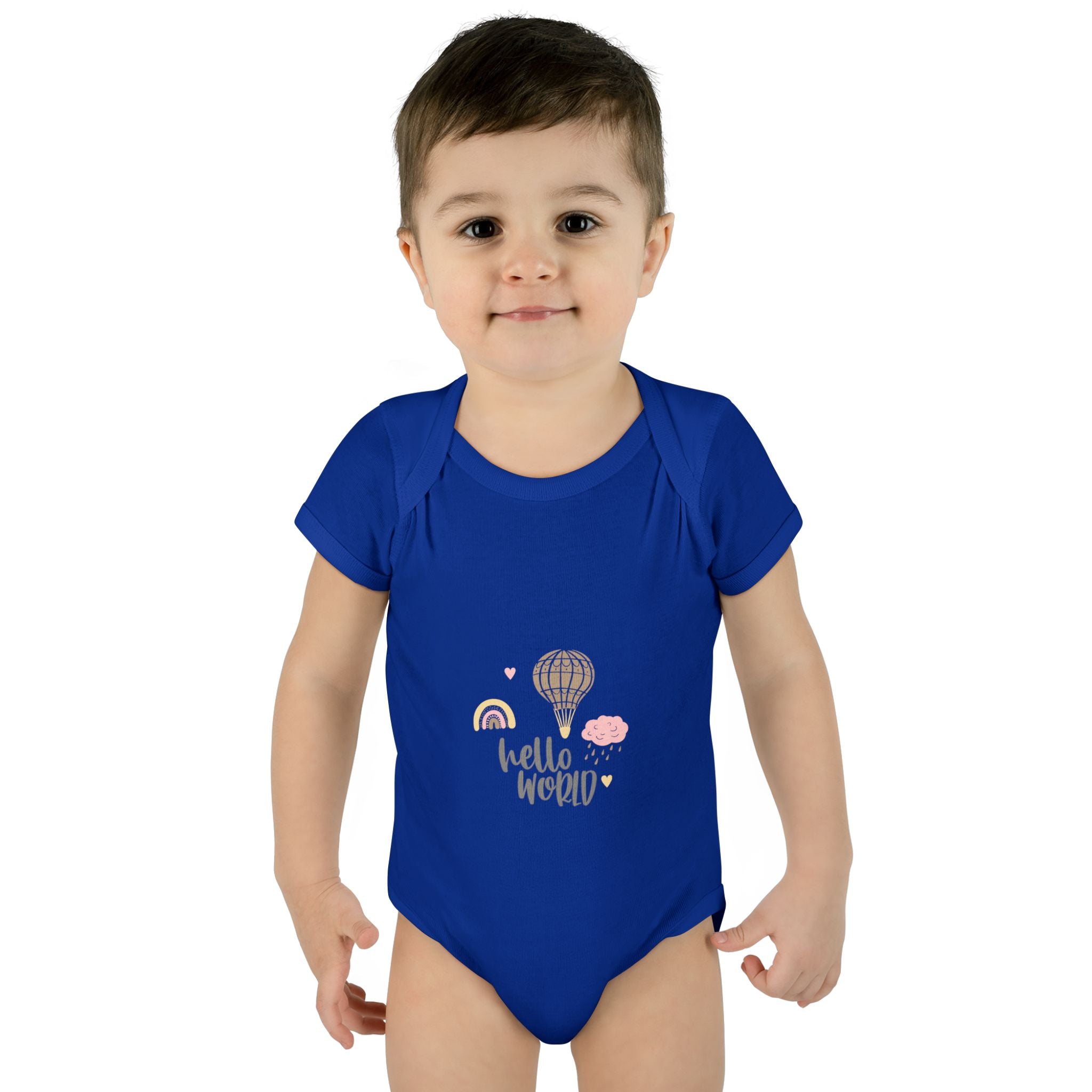 Hello World Infant Bodysuit | Cute Baby Outfit, Newborn Gift, Baby Shower Present, Cloud and Rainbow Design