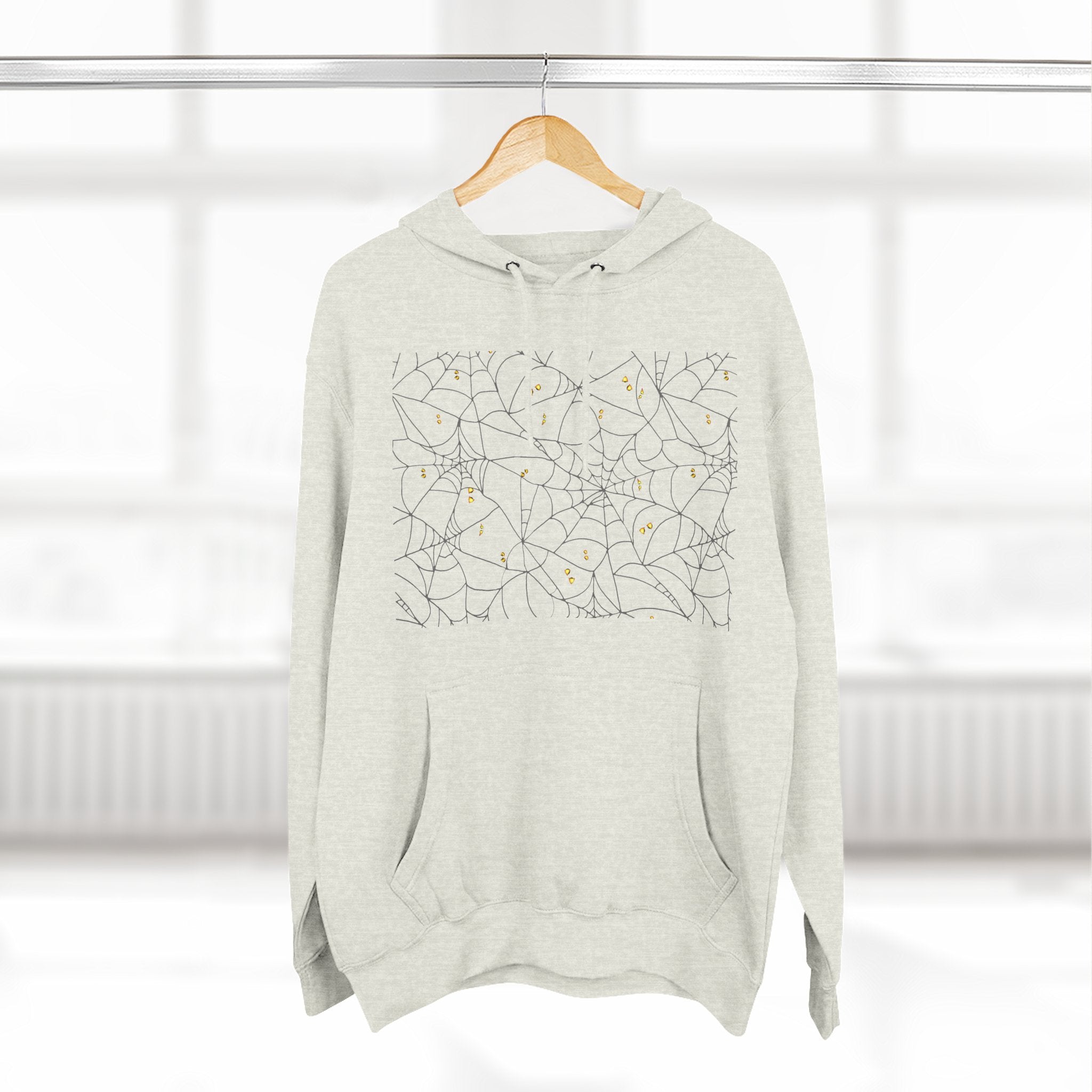 Stylish Three-Panel Fleece Hoodie, Spooky Spider Web