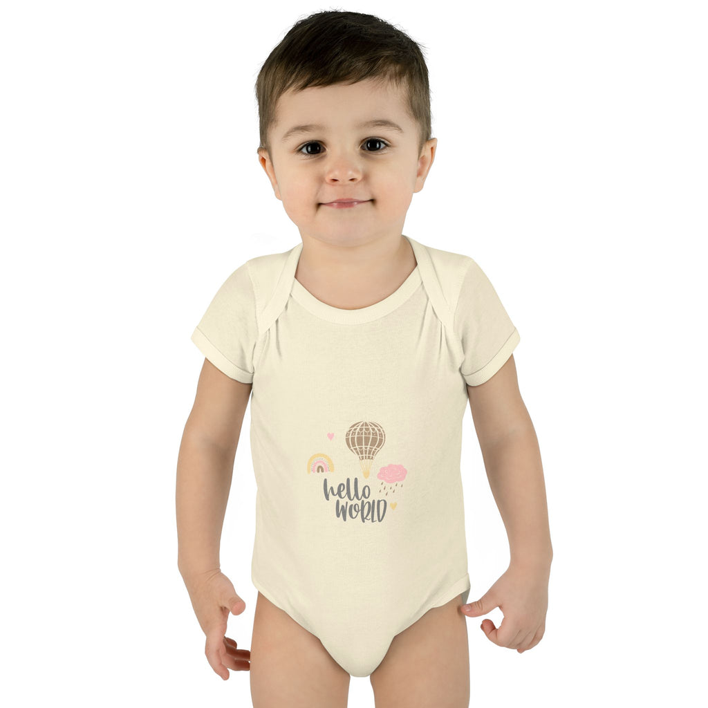 Hello World Infant Bodysuit | Cute Baby Outfit, Newborn Gift, Baby Shower Present, Cloud and Rainbow Design