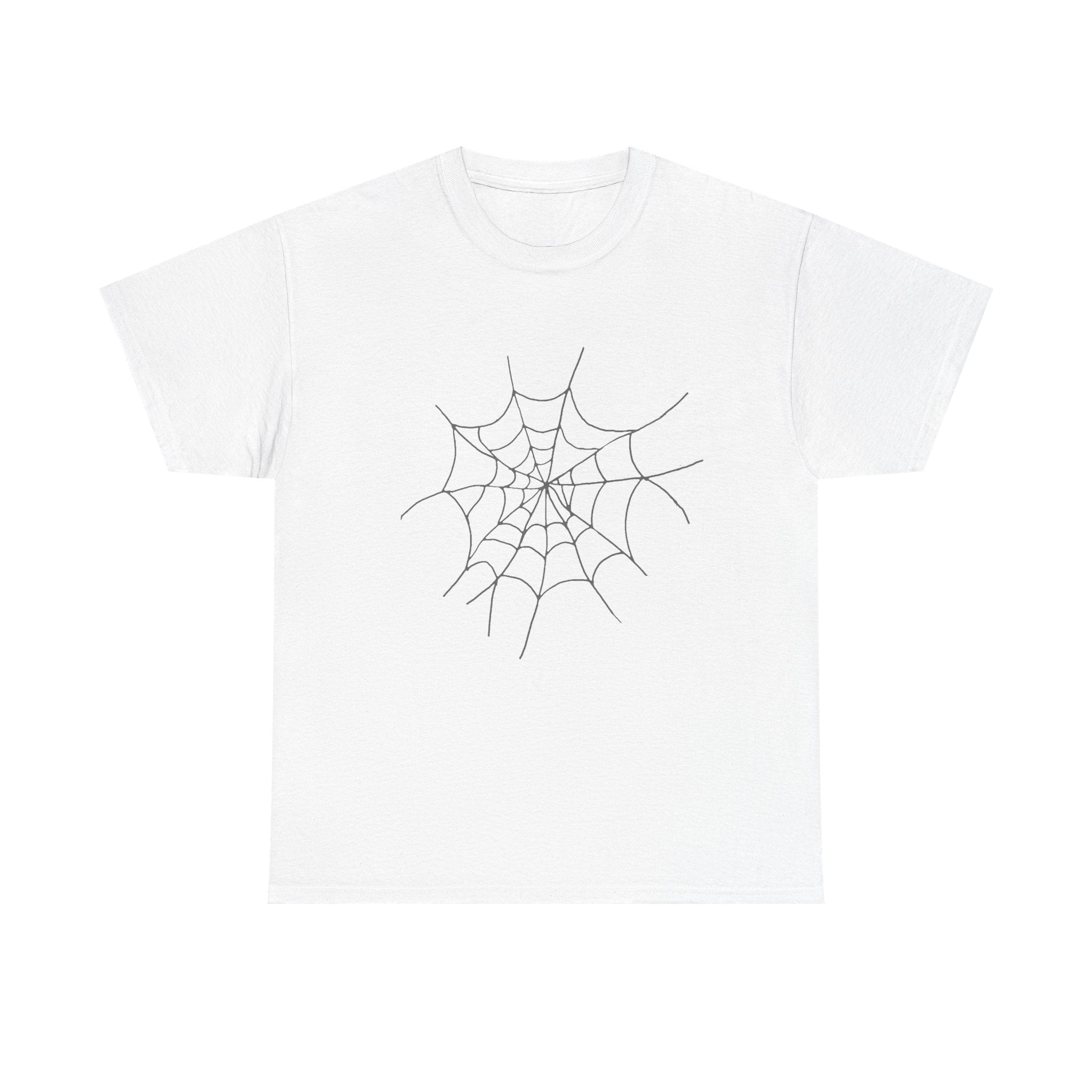 Womens Spooky Spider Web Tee - Heavy Cotton Shirt for Halloween, Casual Wear, Gifts, Festivals, Everyday Style