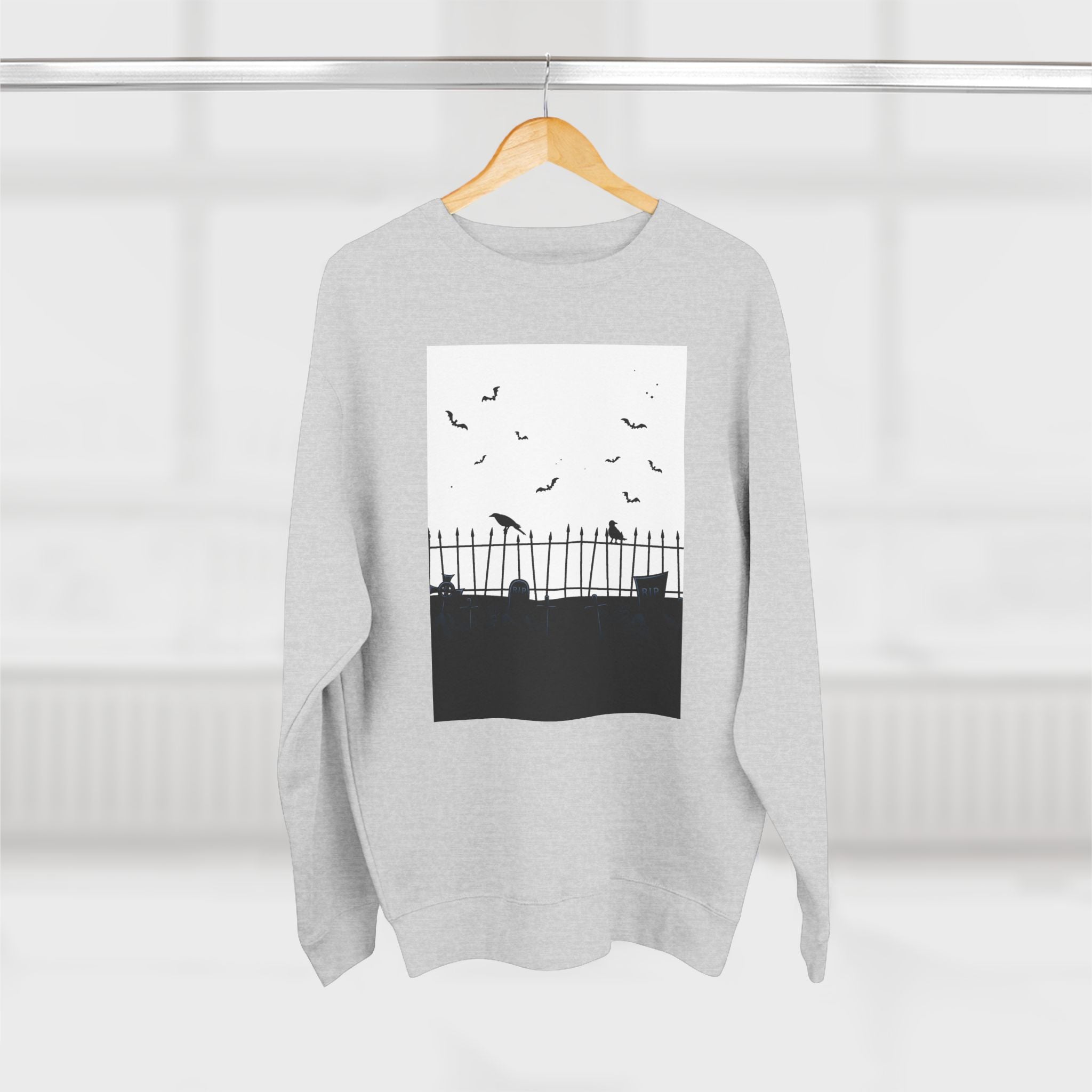 Womens Gothic Bat Print Sweatshirt Crewneck for Halloween, Fall Fashion, Cozy Casualwear, Spooky Season, Eerie Atmosphere