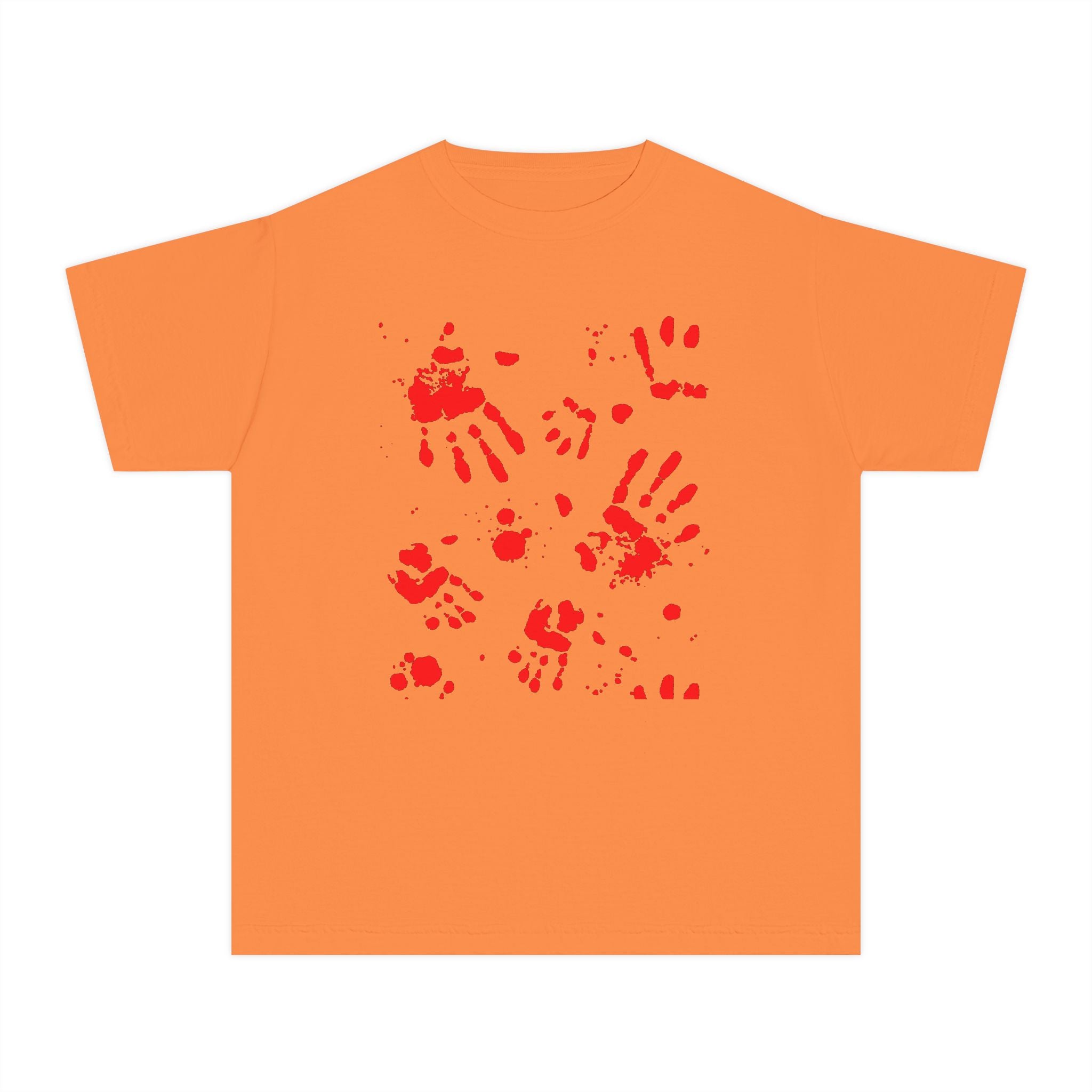 Red Handprint Youth Midweight Tee, Creative Kids Shirt, Unique Gift for Children, Playtime Apparel, Family Fun Wear, Holiday T-Shirt