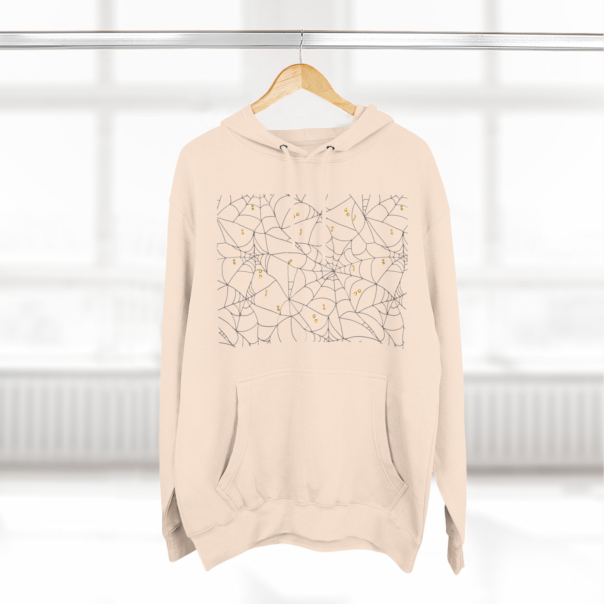 Stylish Three-Panel Fleece Hoodie, Spooky Spider Web