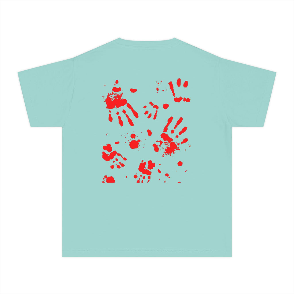 Red Handprint Youth Midweight Tee, Creative Kids Shirt, Unique Gift for Children, Playtime Apparel, Family Fun Wear, Holiday T-Shirt