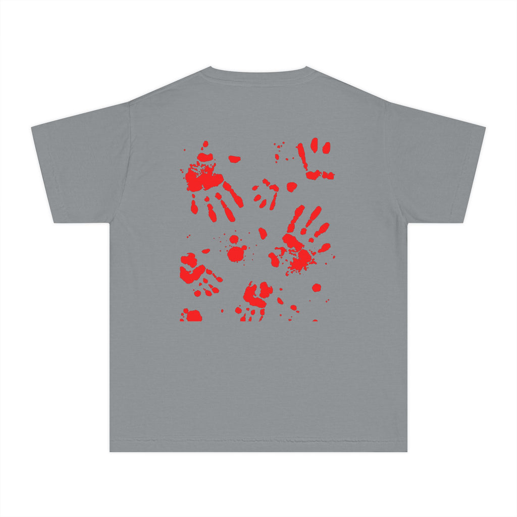 Red Handprint Youth Midweight Tee, Creative Kids Shirt, Unique Gift for Children, Playtime Apparel, Family Fun Wear, Holiday T-Shirt