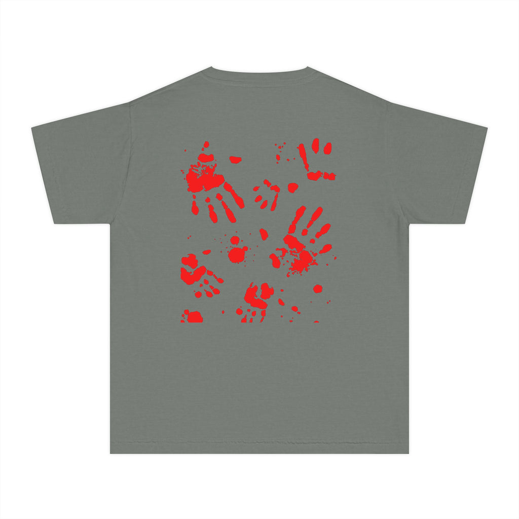 Red Handprint Youth Midweight Tee, Creative Kids Shirt, Unique Gift for Children, Playtime Apparel, Family Fun Wear, Holiday T-Shirt