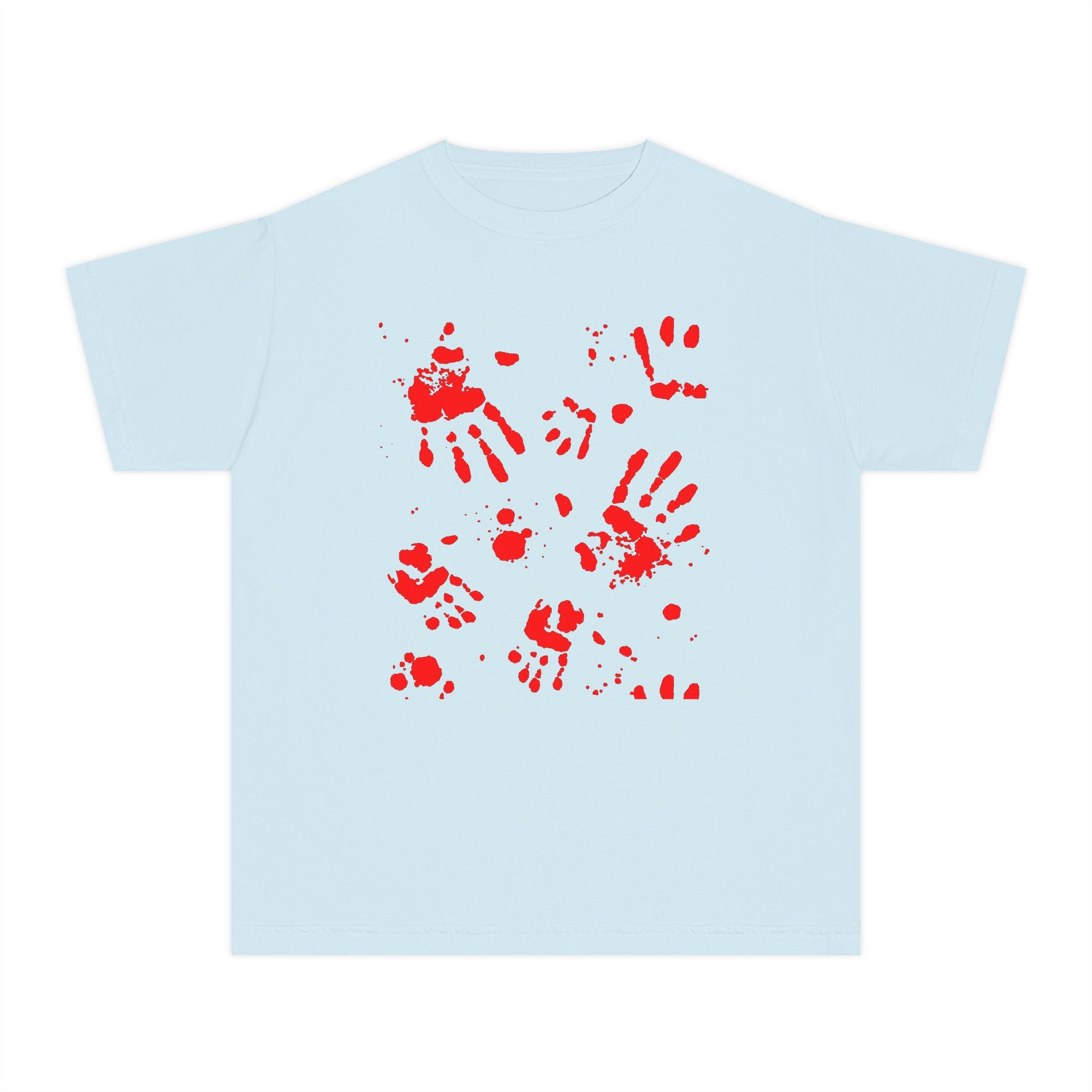 Red Handprint Youth Midweight Tee, Creative Kids Shirt, Unique Gift for Children, Playtime Apparel, Family Fun Wear, Holiday T-Shirt