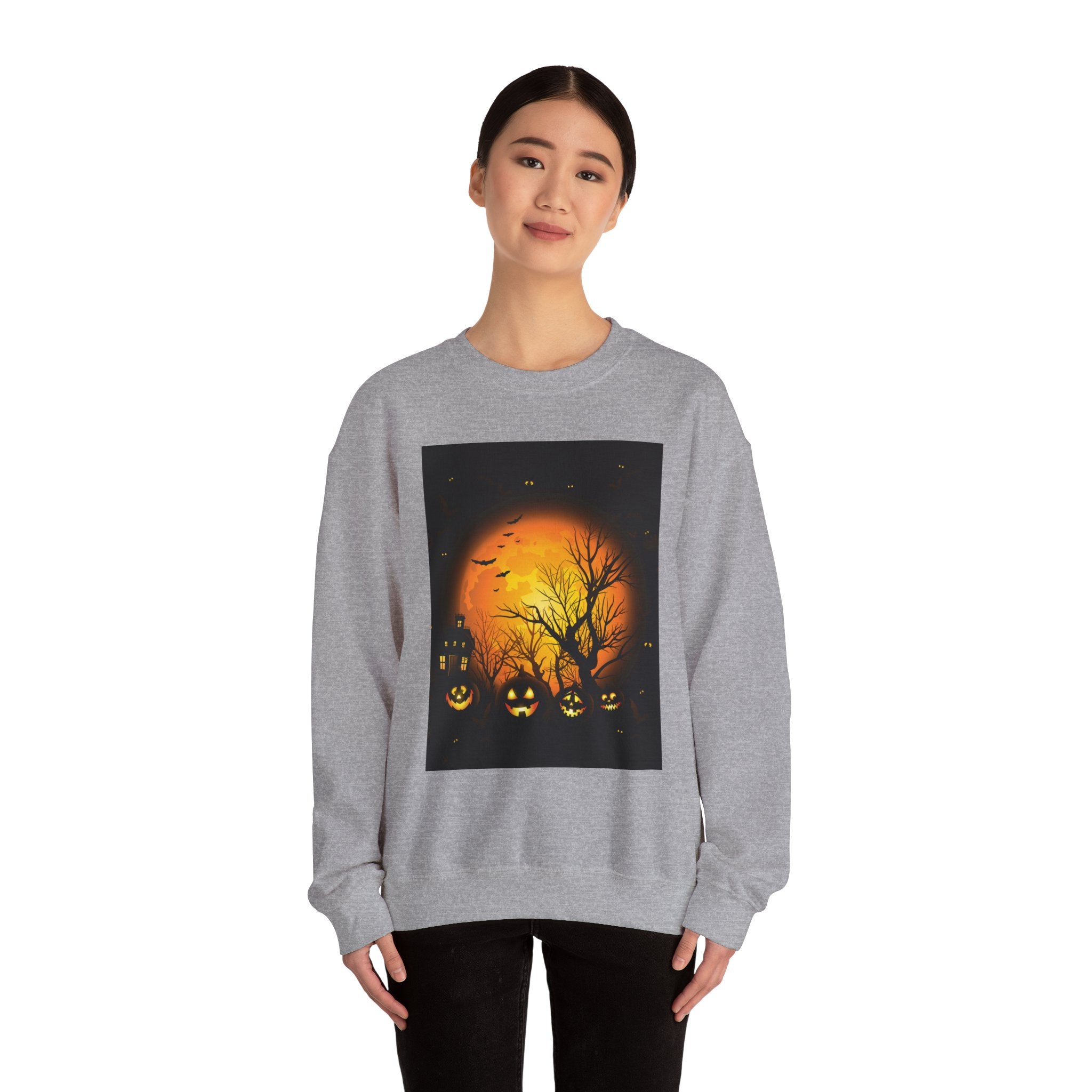Halloween Pumpkin Crewneck Sweatshirt | Cozy Unisex Fall Fashion, Spooky Apparel, Autumn Layering, Halloween Gift