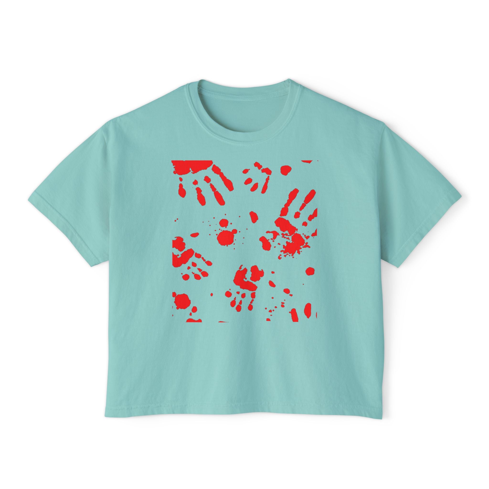 Artistic Women's Boxy Tee, Handprint Design Tee, Casual Summer Top, Unique Gift Idea, Wearable Art Clothing