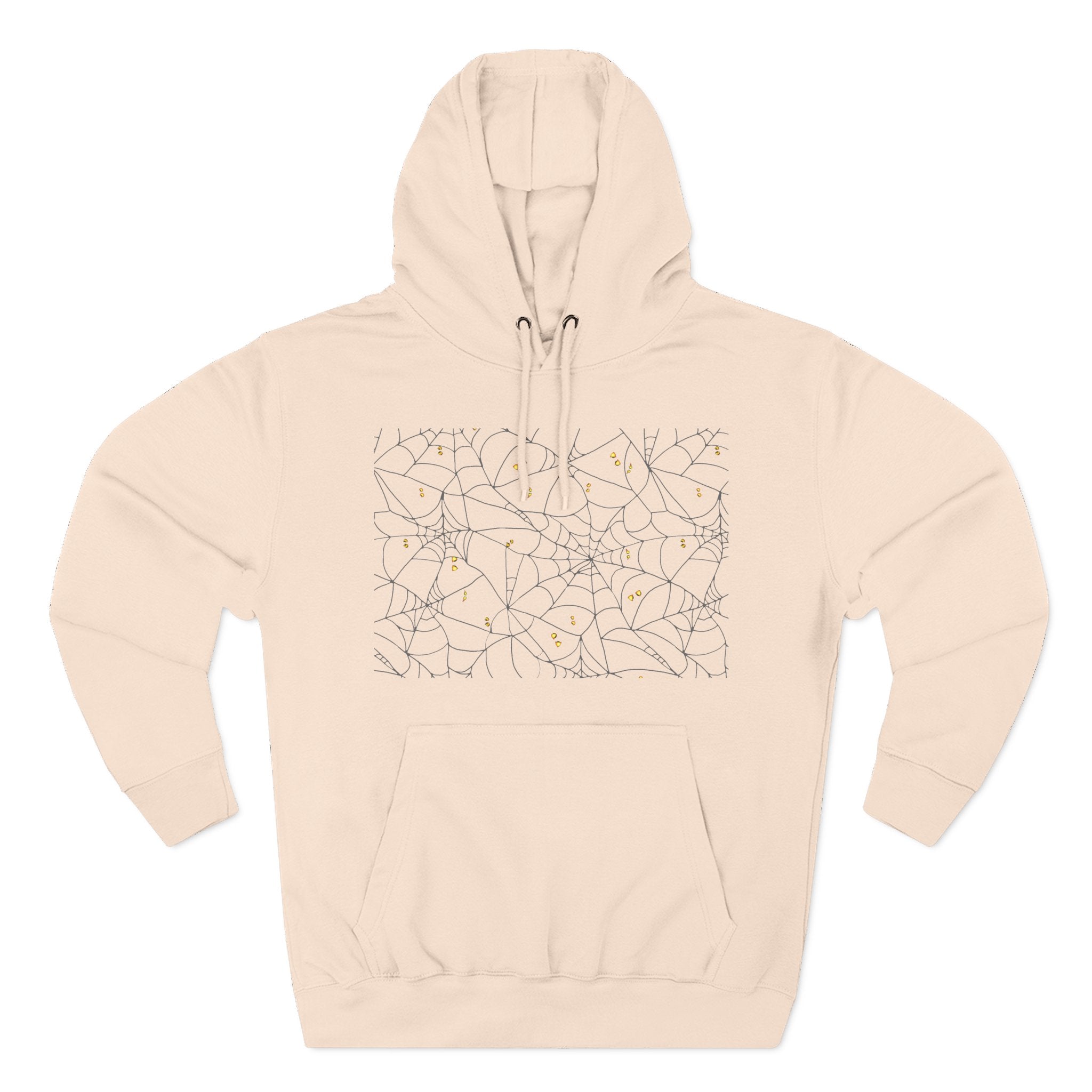 Stylish Three-Panel Fleece Hoodie, Spooky Spider Web