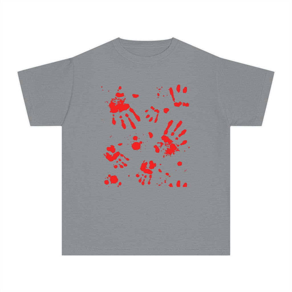 Red Handprint Youth Midweight Tee, Creative Kids Shirt, Unique Gift for Children, Playtime Apparel, Family Fun Wear, Holiday T-Shirt