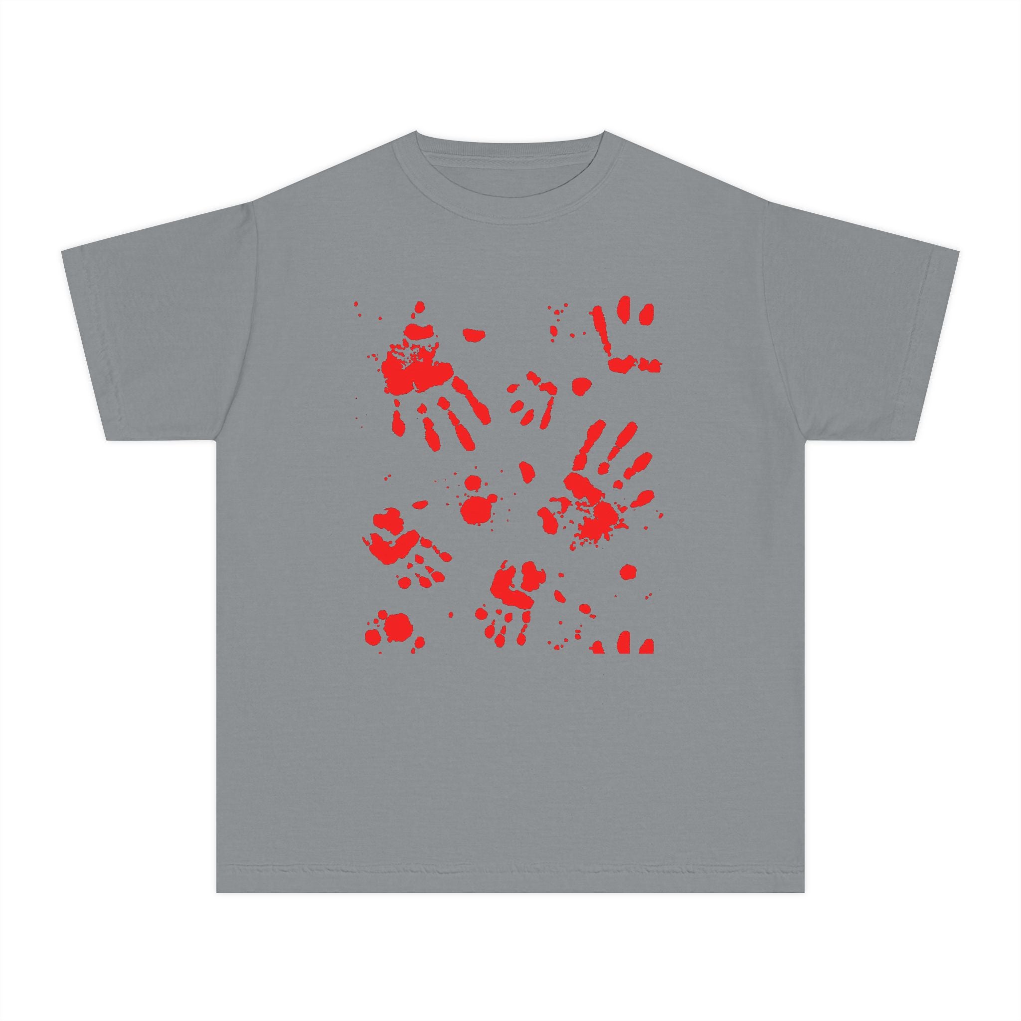 Red Handprint Youth Midweight Tee, Creative Kids Shirt, Unique Gift for Children, Playtime Apparel, Family Fun Wear, Holiday T-Shirt