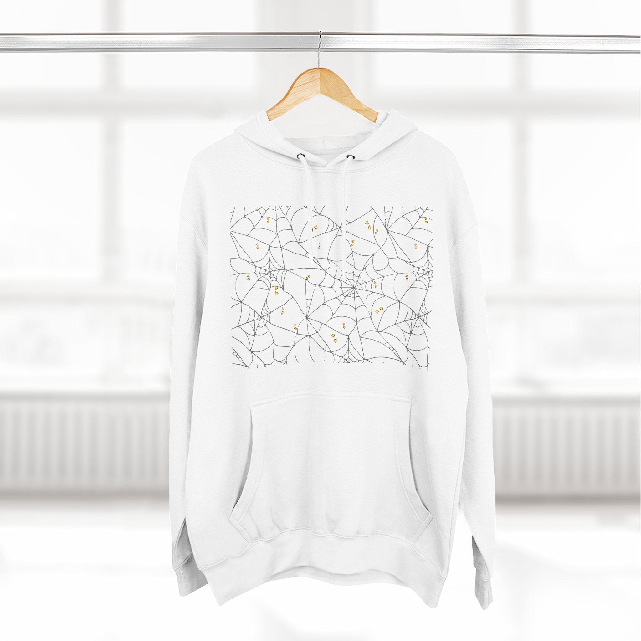 Stylish Three-Panel Fleece Hoodie, Spooky Spider Web