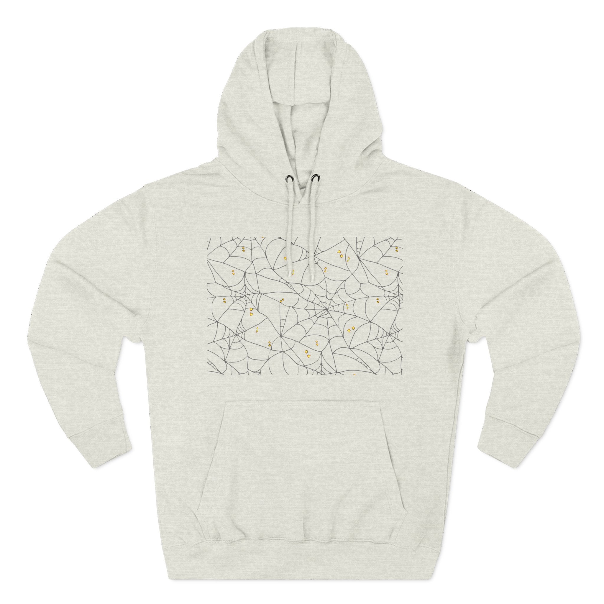 Stylish Three-Panel Fleece Hoodie, Spooky Spider Web