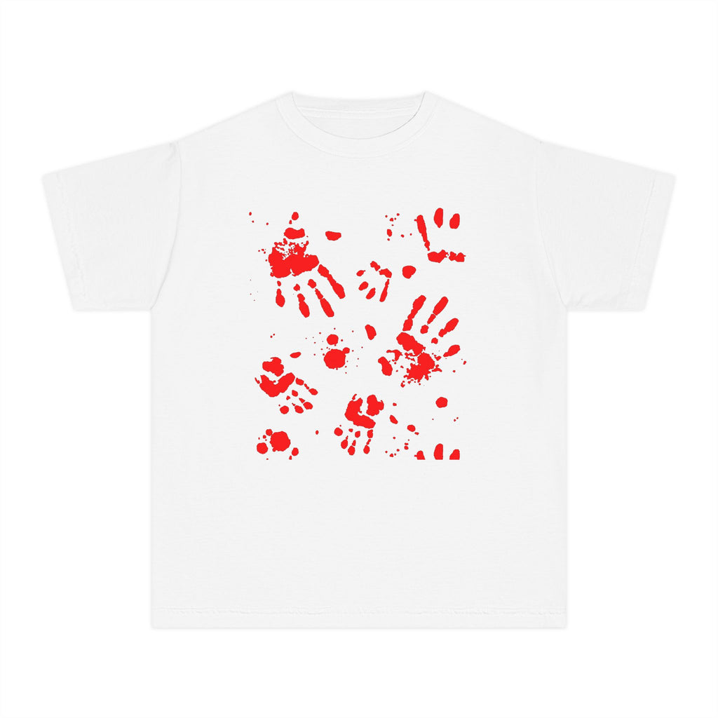 Red Handprint Youth Midweight Tee, Creative Kids Shirt, Unique Gift for Children, Playtime Apparel, Family Fun Wear, Holiday T-Shirt
