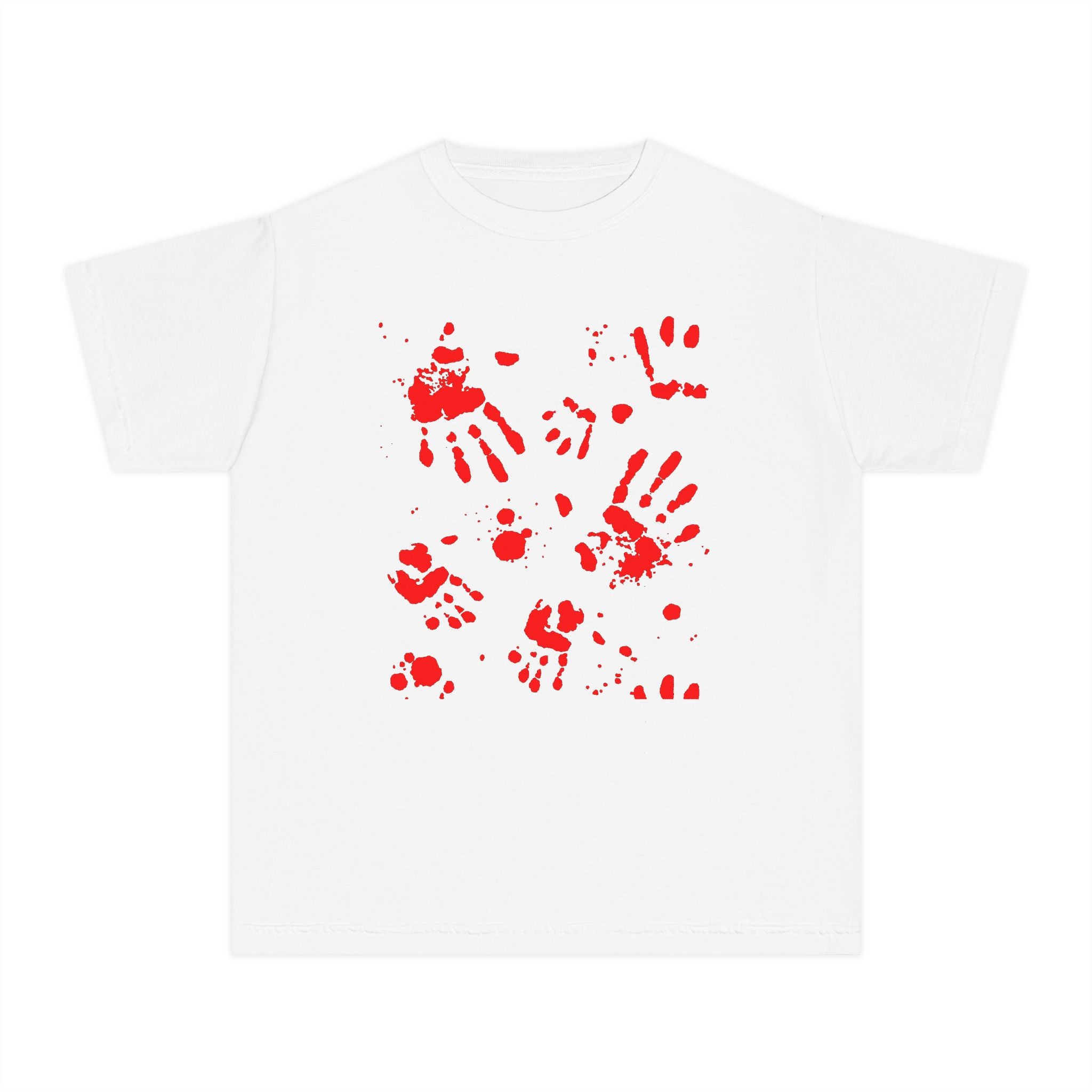 Red Handprint Youth Midweight Tee, Creative Kids Shirt, Unique Gift for Children, Playtime Apparel, Family Fun Wear, Holiday T-Shirt
