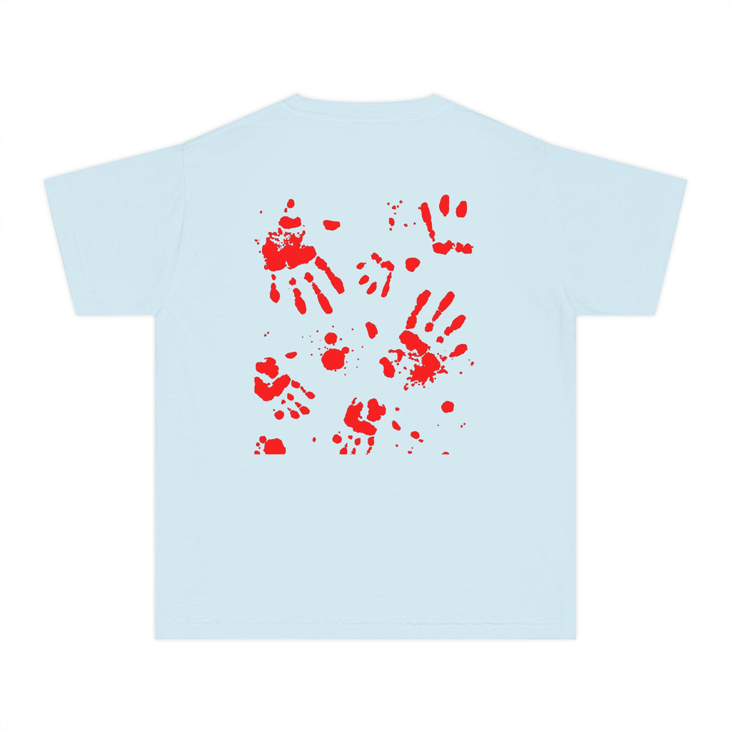 Red Handprint Youth Midweight Tee, Creative Kids Shirt, Unique Gift for Children, Playtime Apparel, Family Fun Wear, Holiday T-Shirt