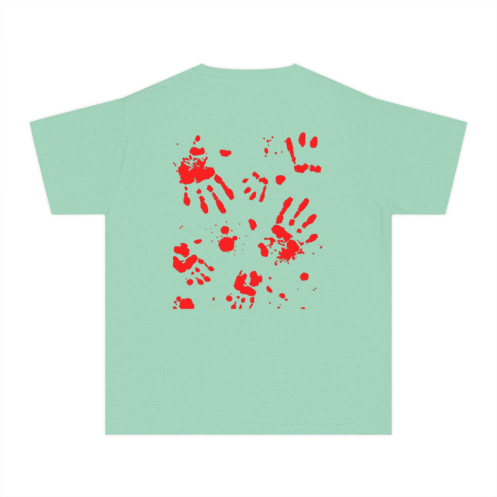 Red Handprint Youth Midweight Tee, Creative Kids Shirt, Unique Gift for Children, Playtime Apparel, Family Fun Wear, Holiday T-Shirt