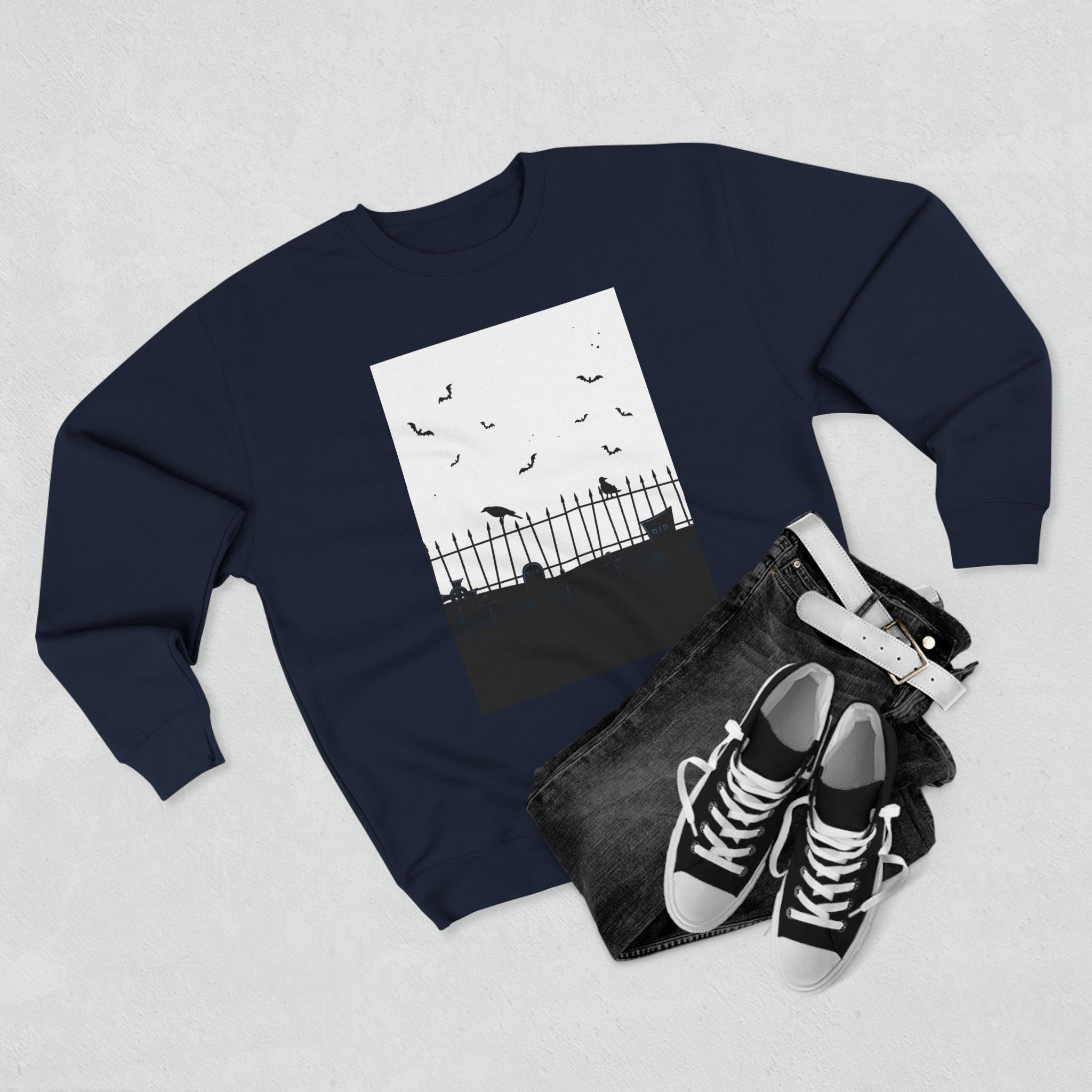 Womens Gothic Bat Print Sweatshirt Crewneck for Halloween, Fall Fashion, Cozy Casualwear, Spooky Season, Eerie Atmosphere