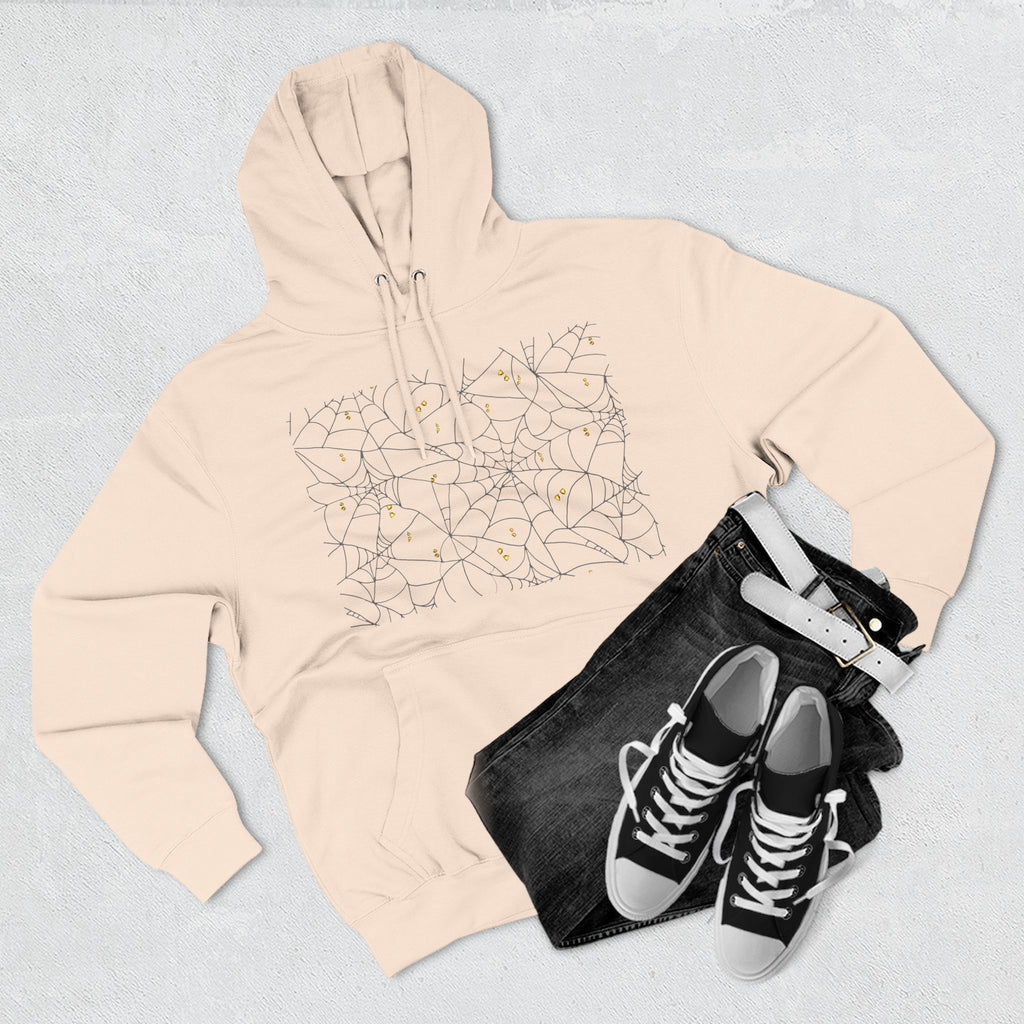 Stylish Three-Panel Fleece Hoodie, Spooky Spider Web