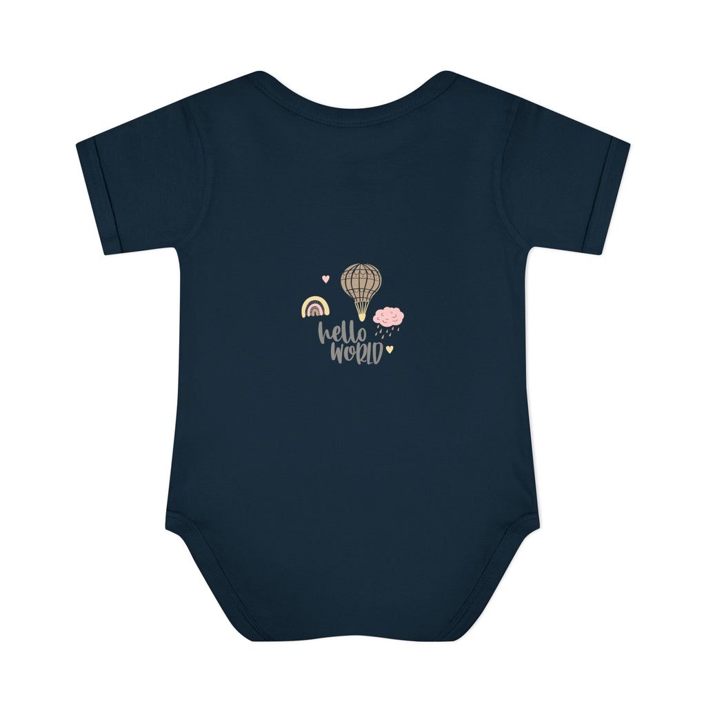 Hello World Infant Bodysuit | Cute Baby Outfit, Newborn Gift, Baby Shower Present, Cloud and Rainbow Design