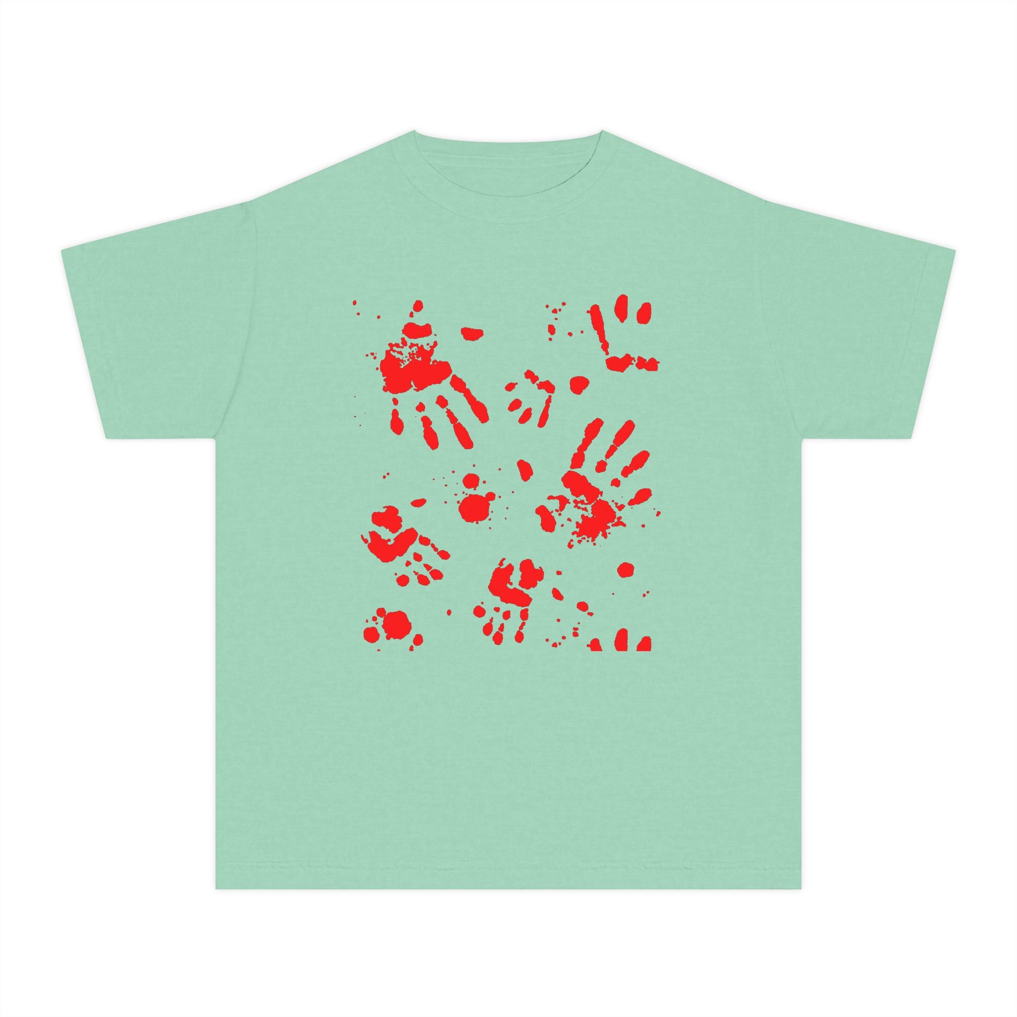 Red Handprint Youth Midweight Tee, Creative Kids Shirt, Unique Gift for Children, Playtime Apparel, Family Fun Wear, Holiday T-Shirt