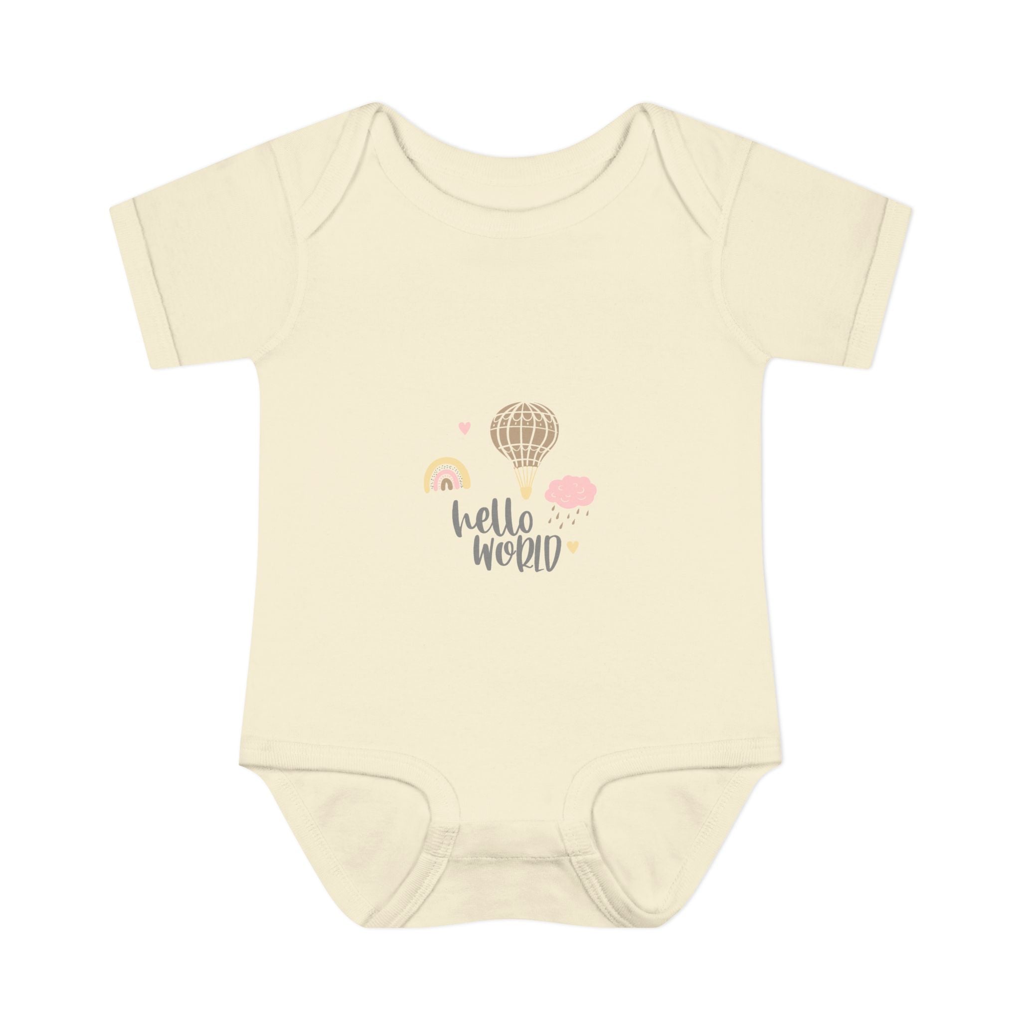 Hello World Infant Bodysuit | Cute Baby Outfit, Newborn Gift, Baby Shower Present, Cloud and Rainbow Design