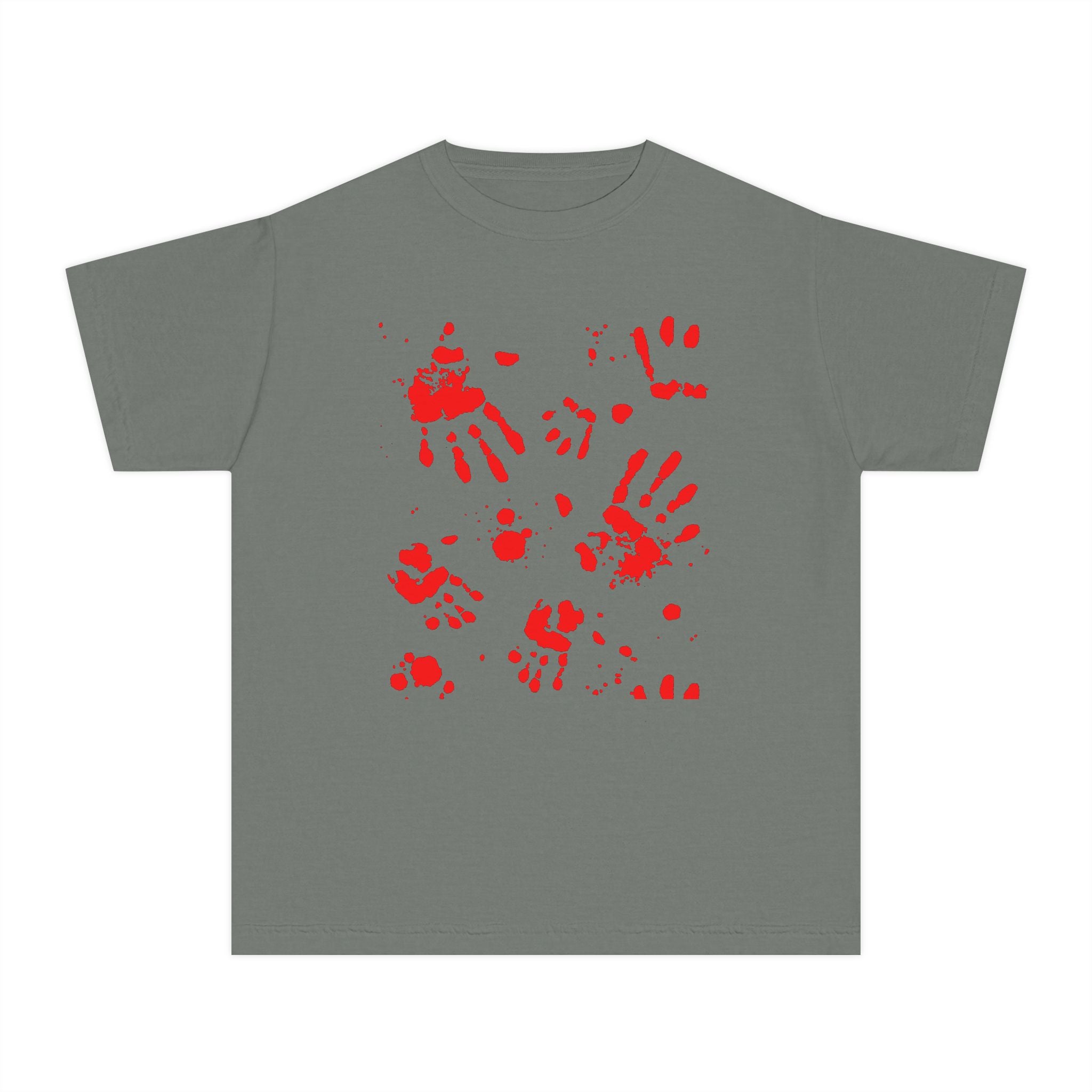 Red Handprint Youth Midweight Tee, Creative Kids Shirt, Unique Gift for Children, Playtime Apparel, Family Fun Wear, Holiday T-Shirt