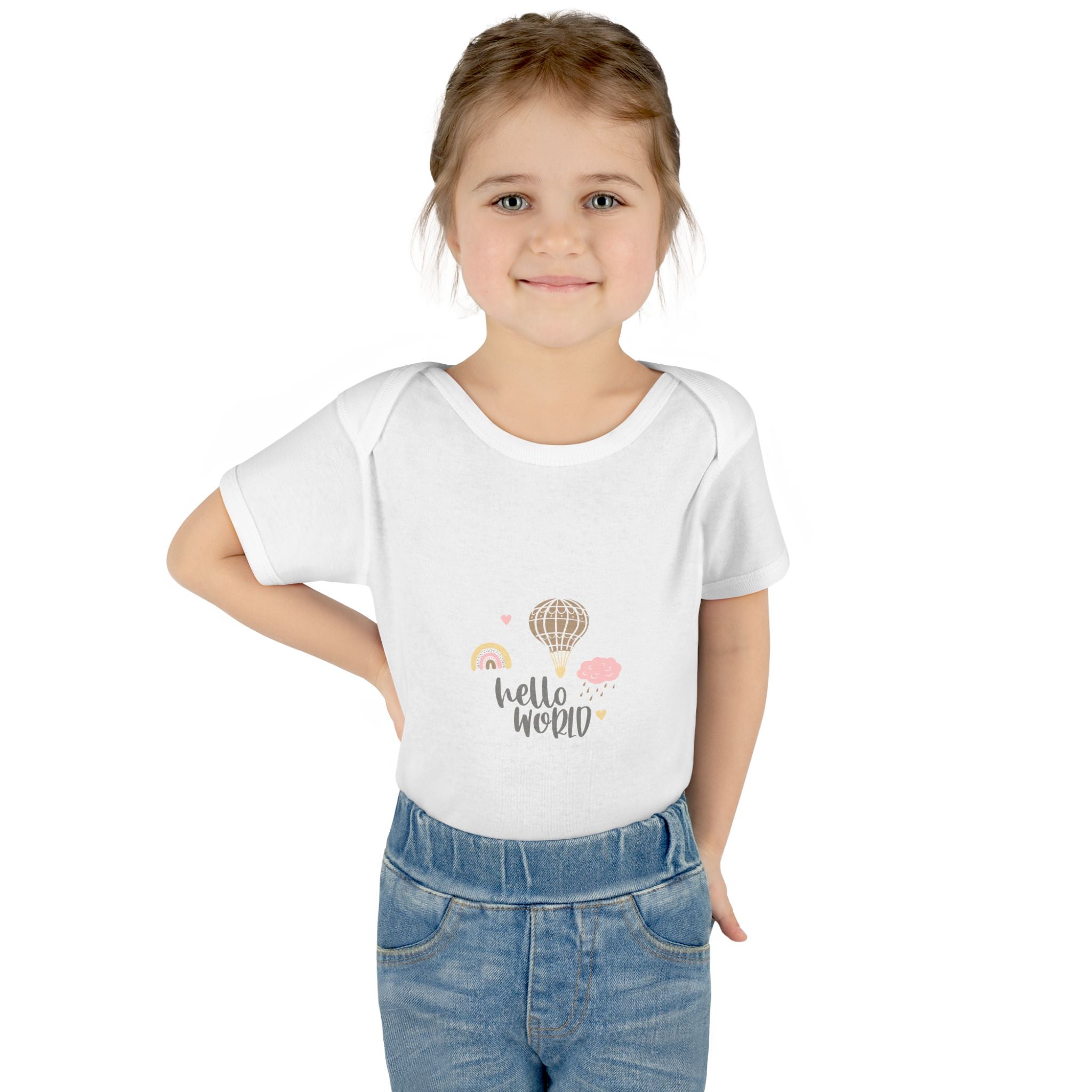 Hello World Infant Bodysuit | Cute Baby Outfit, Newborn Gift, Baby Shower Present, Cloud and Rainbow Design
