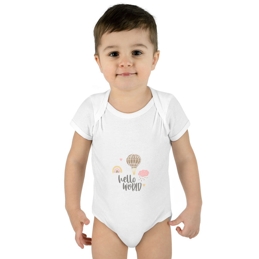 Hello World Infant Bodysuit | Cute Baby Outfit, Newborn Gift, Baby Shower Present, Cloud and Rainbow Design
