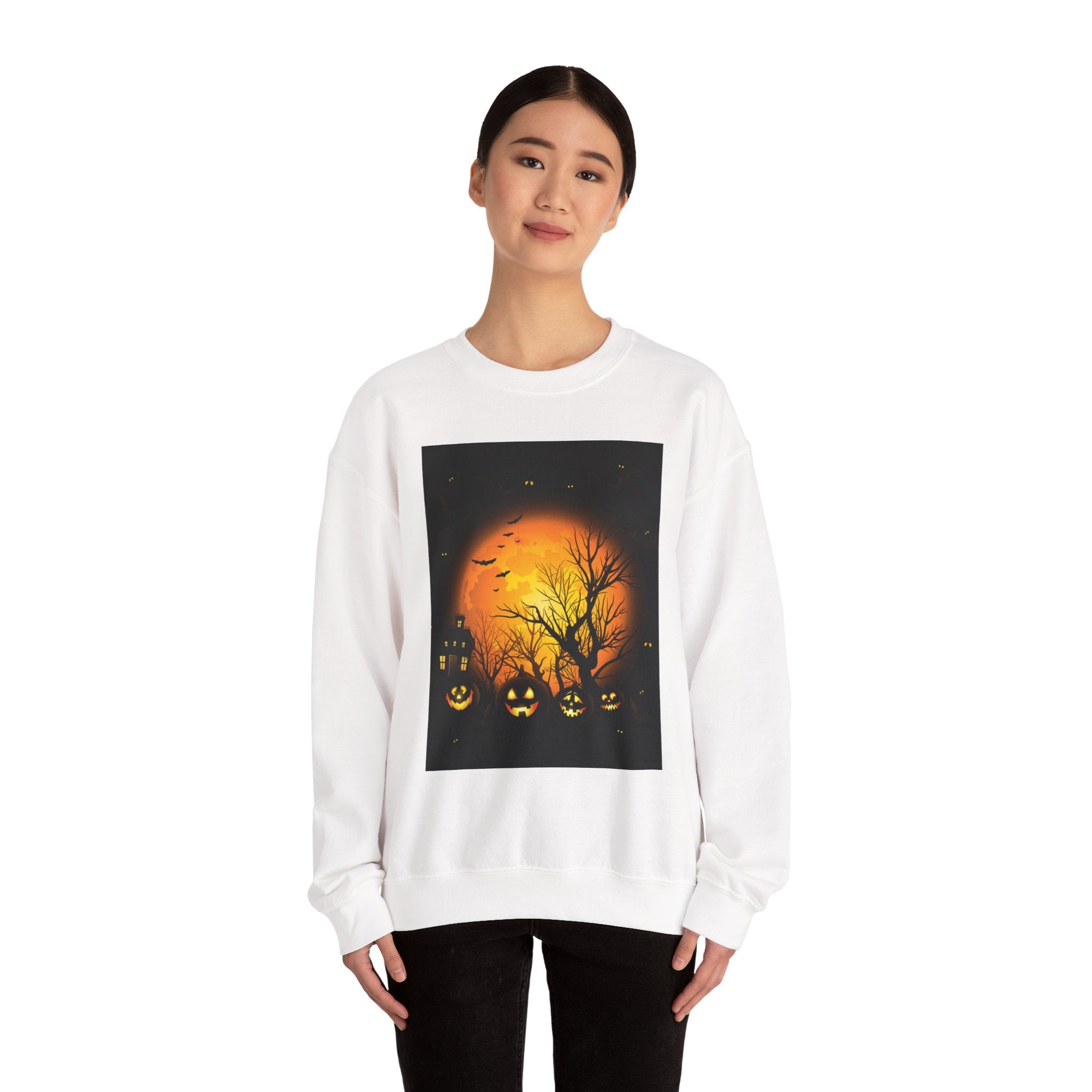 Halloween Pumpkin Crewneck Sweatshirt | Cozy Unisex Fall Fashion, Spooky Apparel, Autumn Layering, Halloween Gift