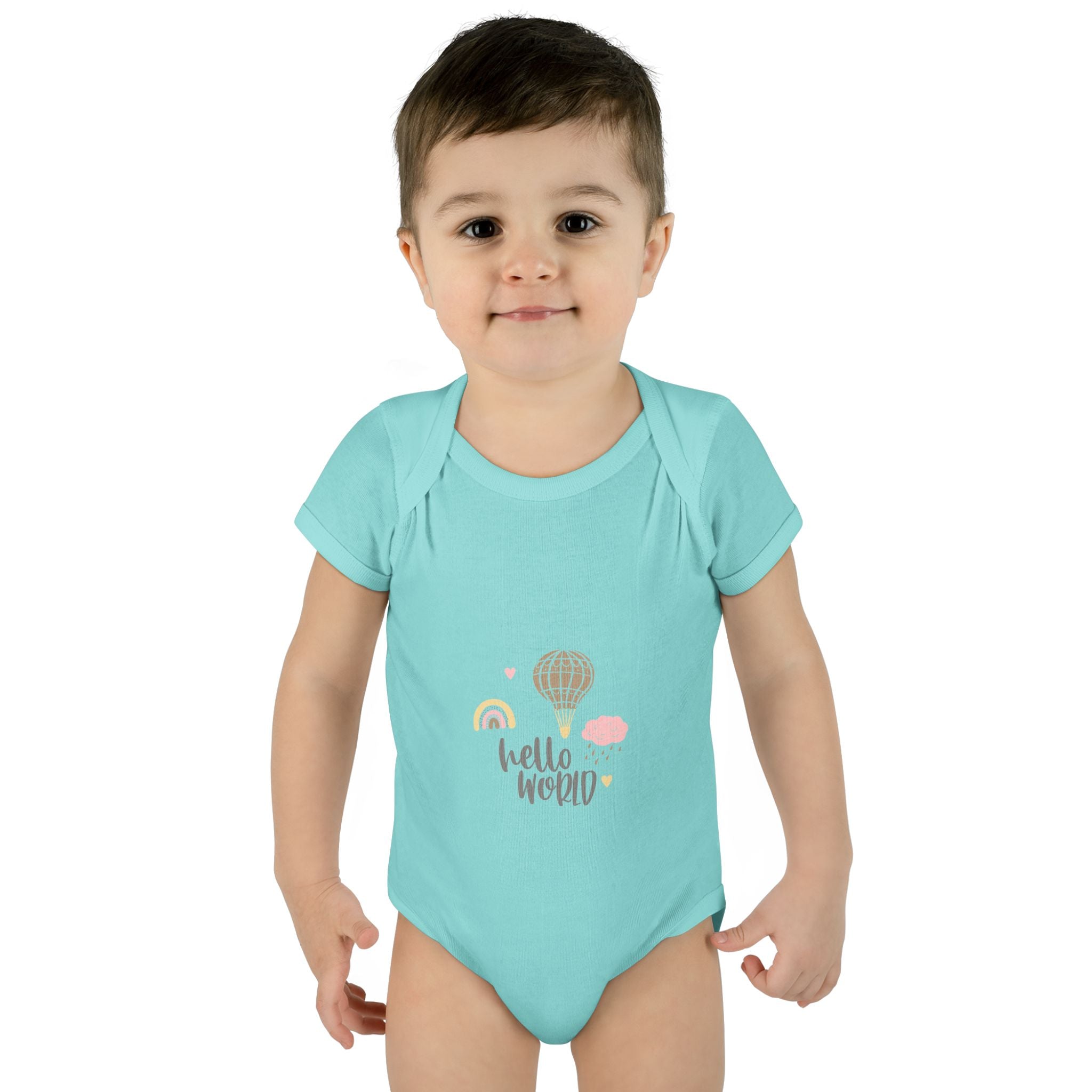Hello World Infant Bodysuit | Cute Baby Outfit, Newborn Gift, Baby Shower Present, Cloud and Rainbow Design