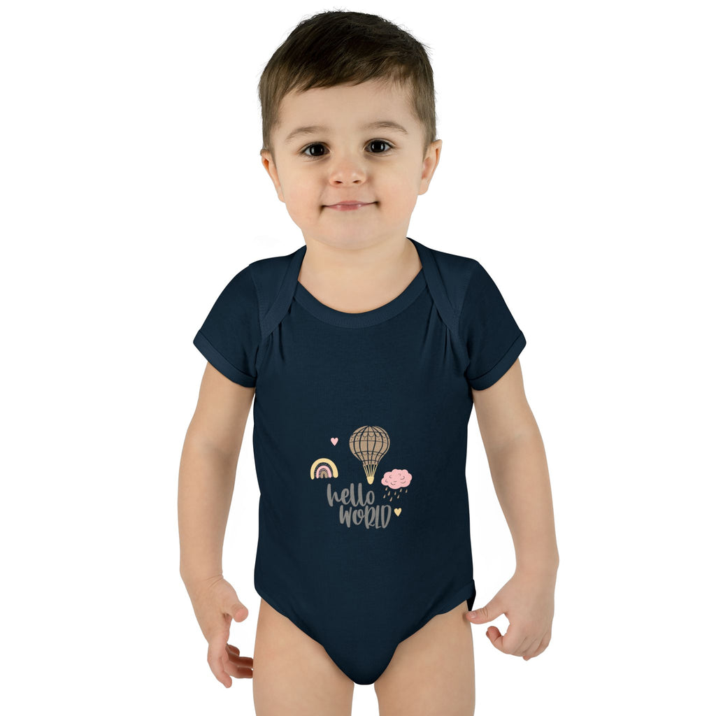 Hello World Infant Bodysuit | Cute Baby Outfit, Newborn Gift, Baby Shower Present, Cloud and Rainbow Design