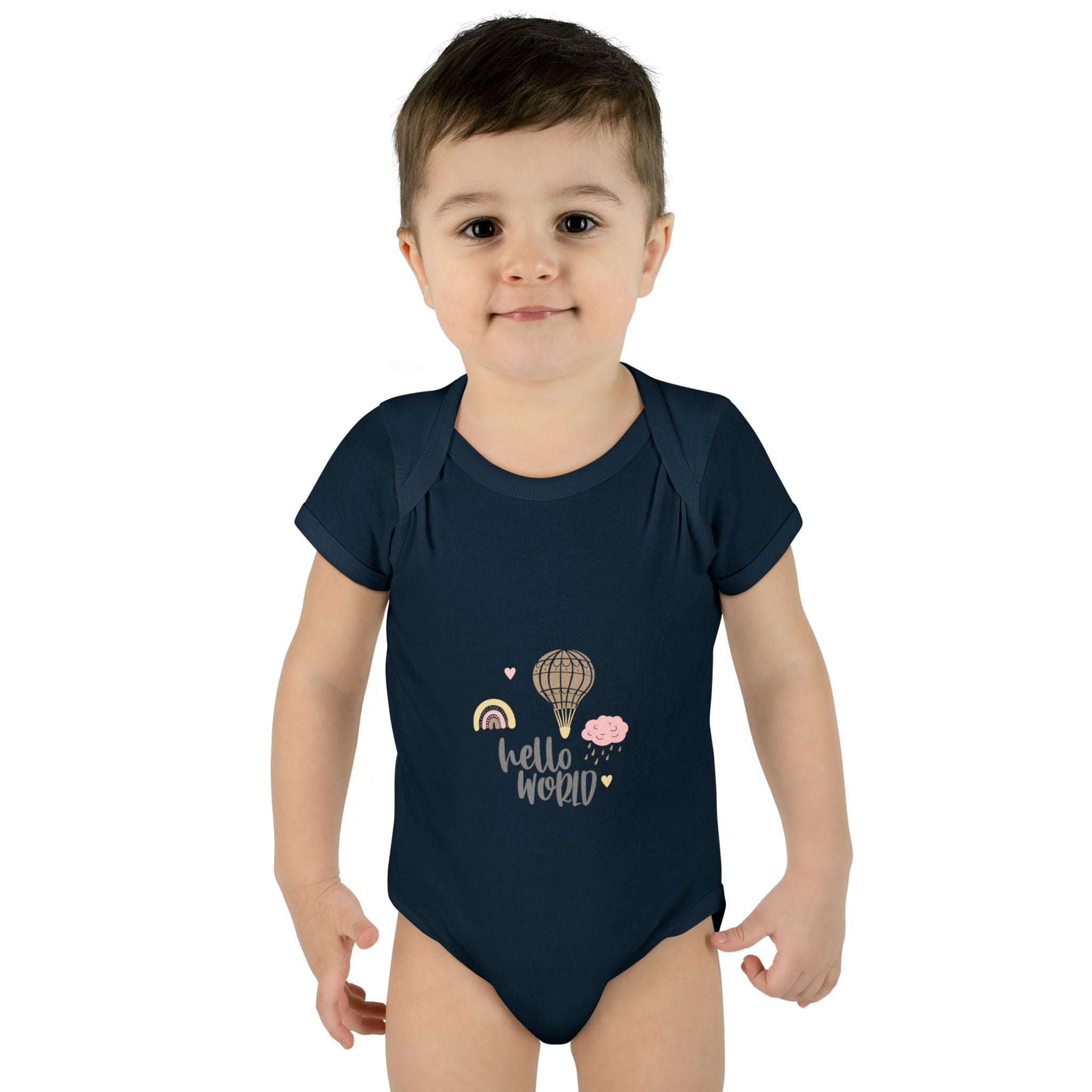Hello World Infant Bodysuit | Cute Baby Outfit, Newborn Gift, Baby Shower Present, Cloud and Rainbow Design