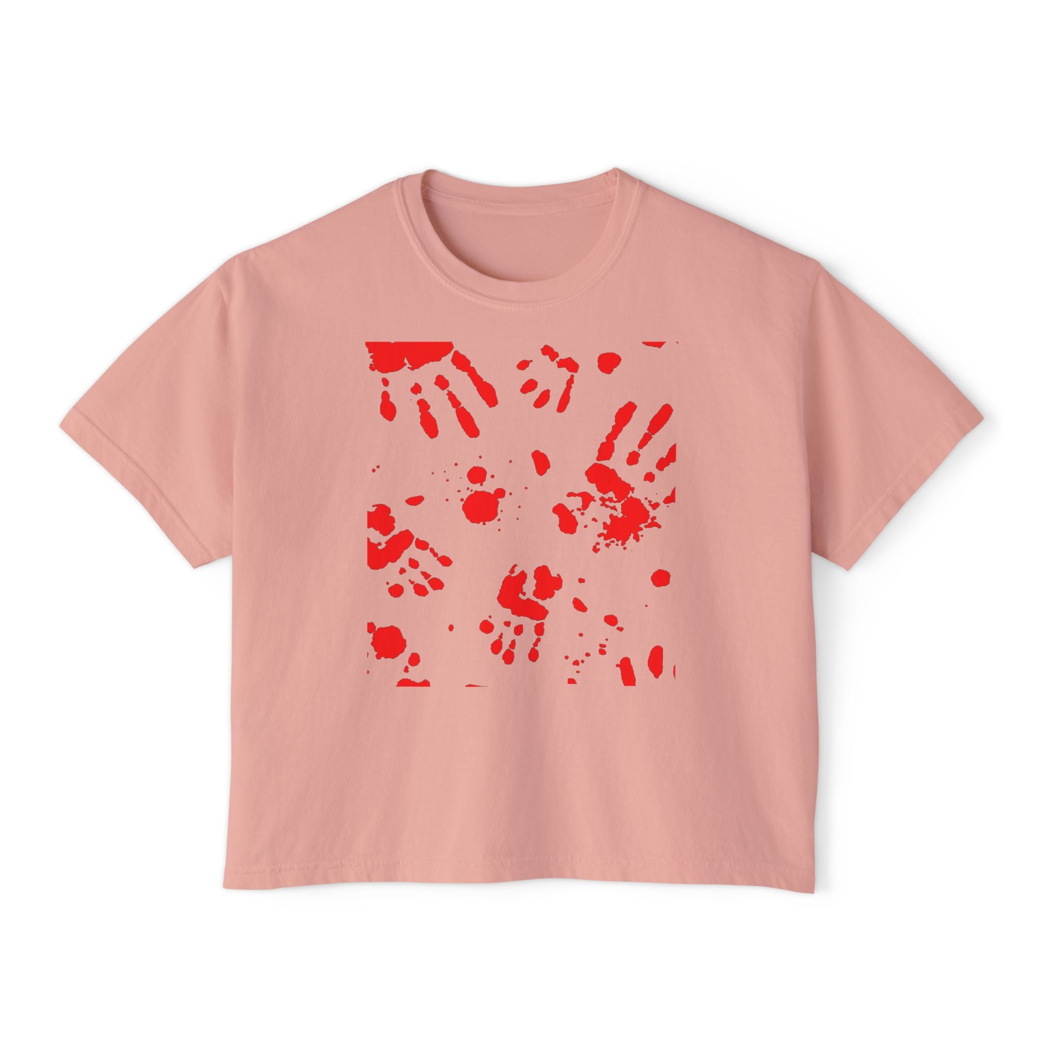 Artistic Women's Boxy Tee, Handprint Design Tee, Casual Summer Top, Unique Gift Idea, Wearable Art Clothing