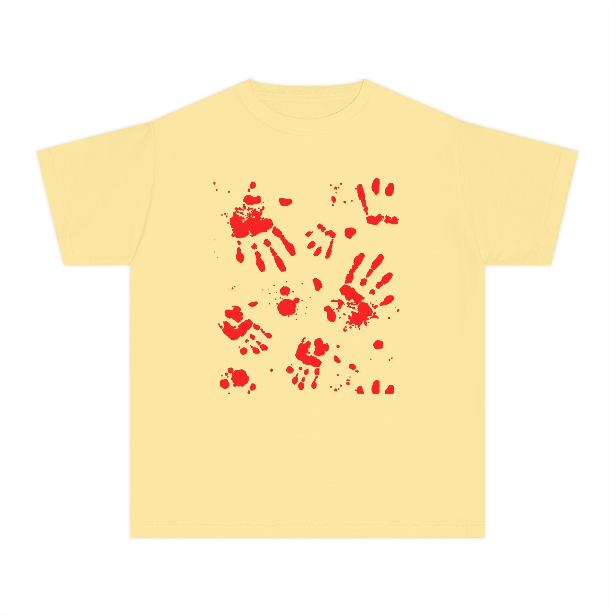 Red Handprint Youth Midweight Tee, Creative Kids Shirt, Unique Gift for Children, Playtime Apparel, Family Fun Wear, Holiday T-Shirt