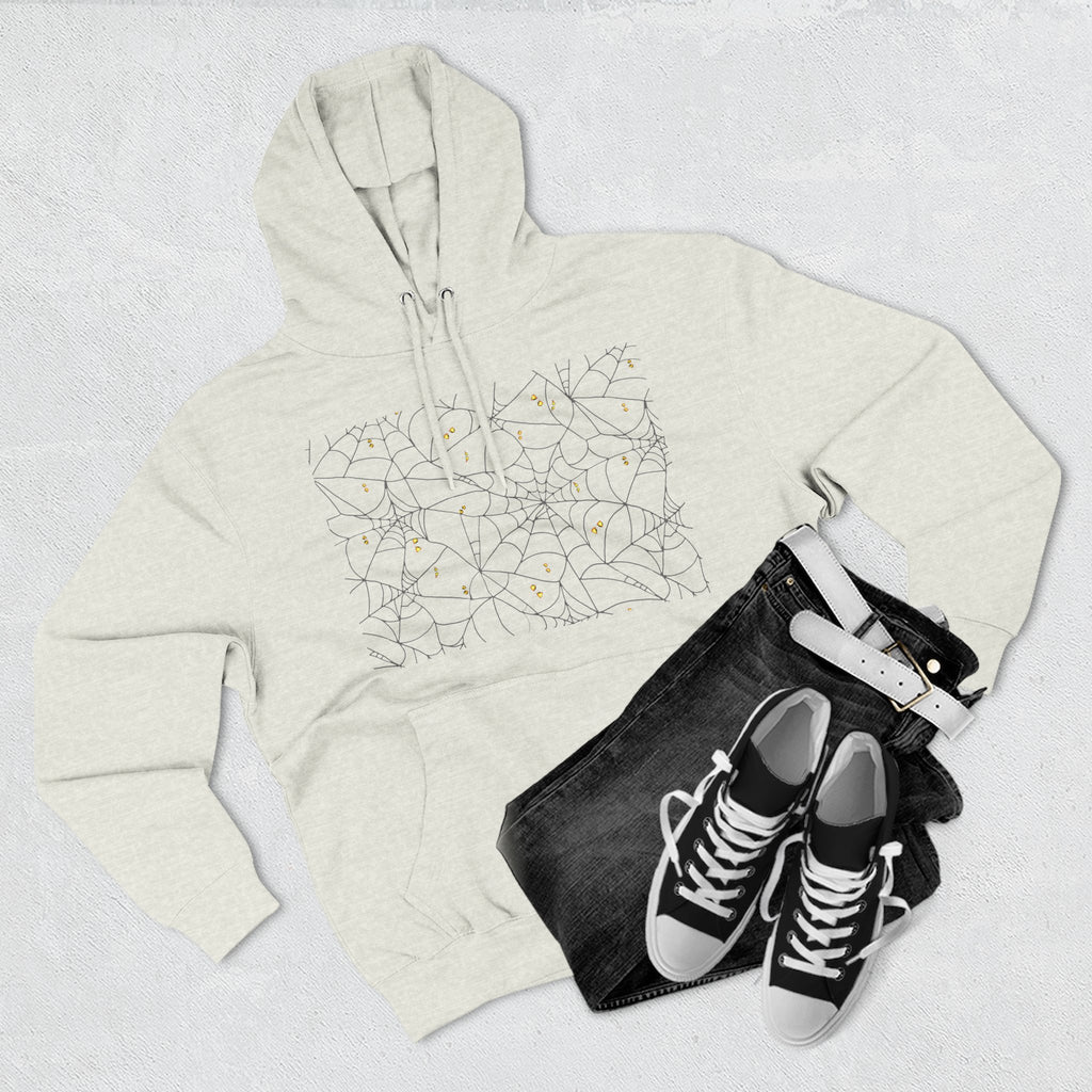 Stylish Three-Panel Fleece Hoodie, Spooky Spider Web