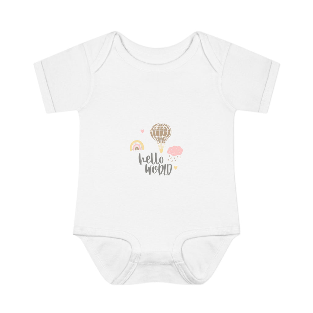 Hello World Infant Bodysuit | Cute Baby Outfit, Newborn Gift, Baby Shower Present, Cloud and Rainbow Design