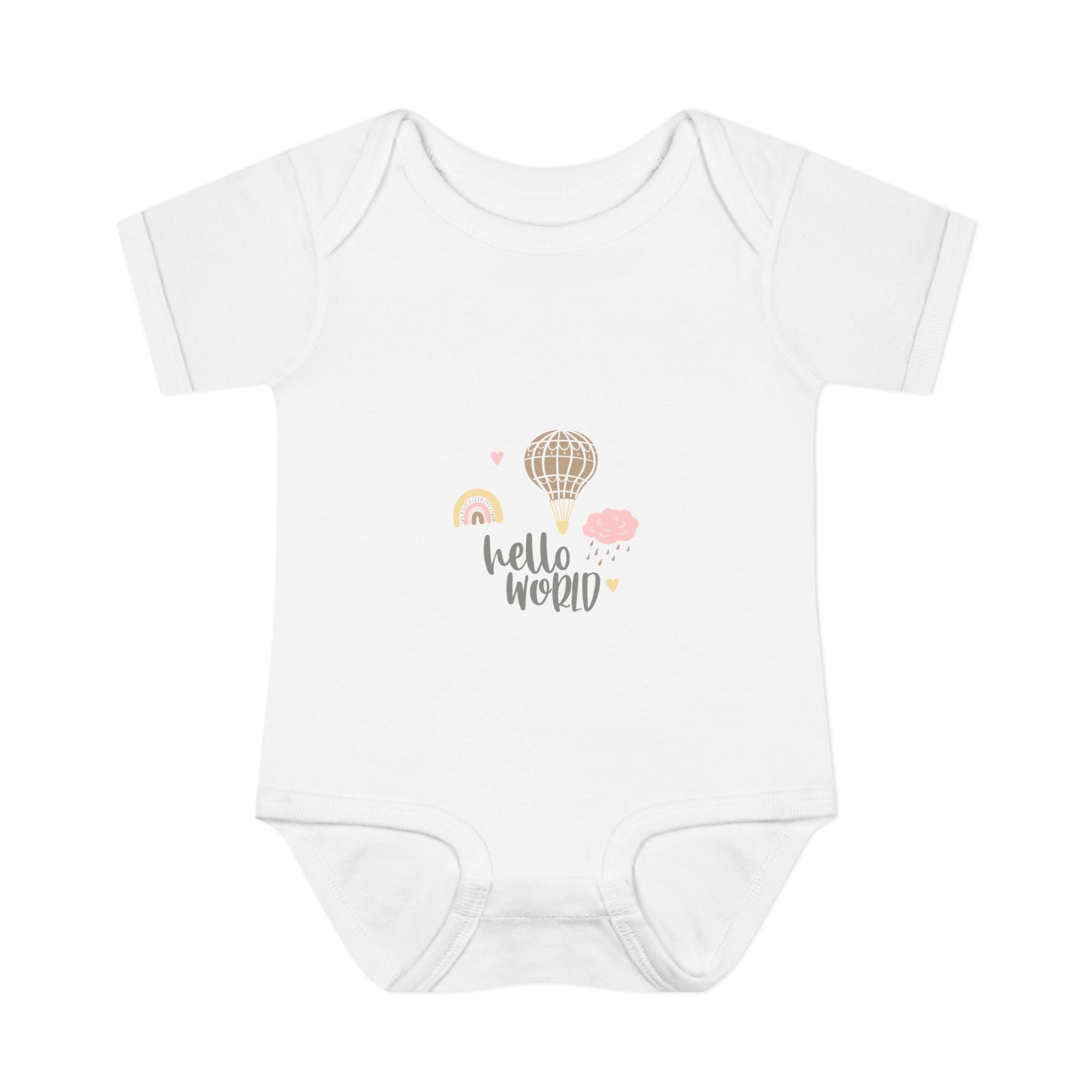 Hello World Infant Bodysuit | Cute Baby Outfit, Newborn Gift, Baby Shower Present, Cloud and Rainbow Design