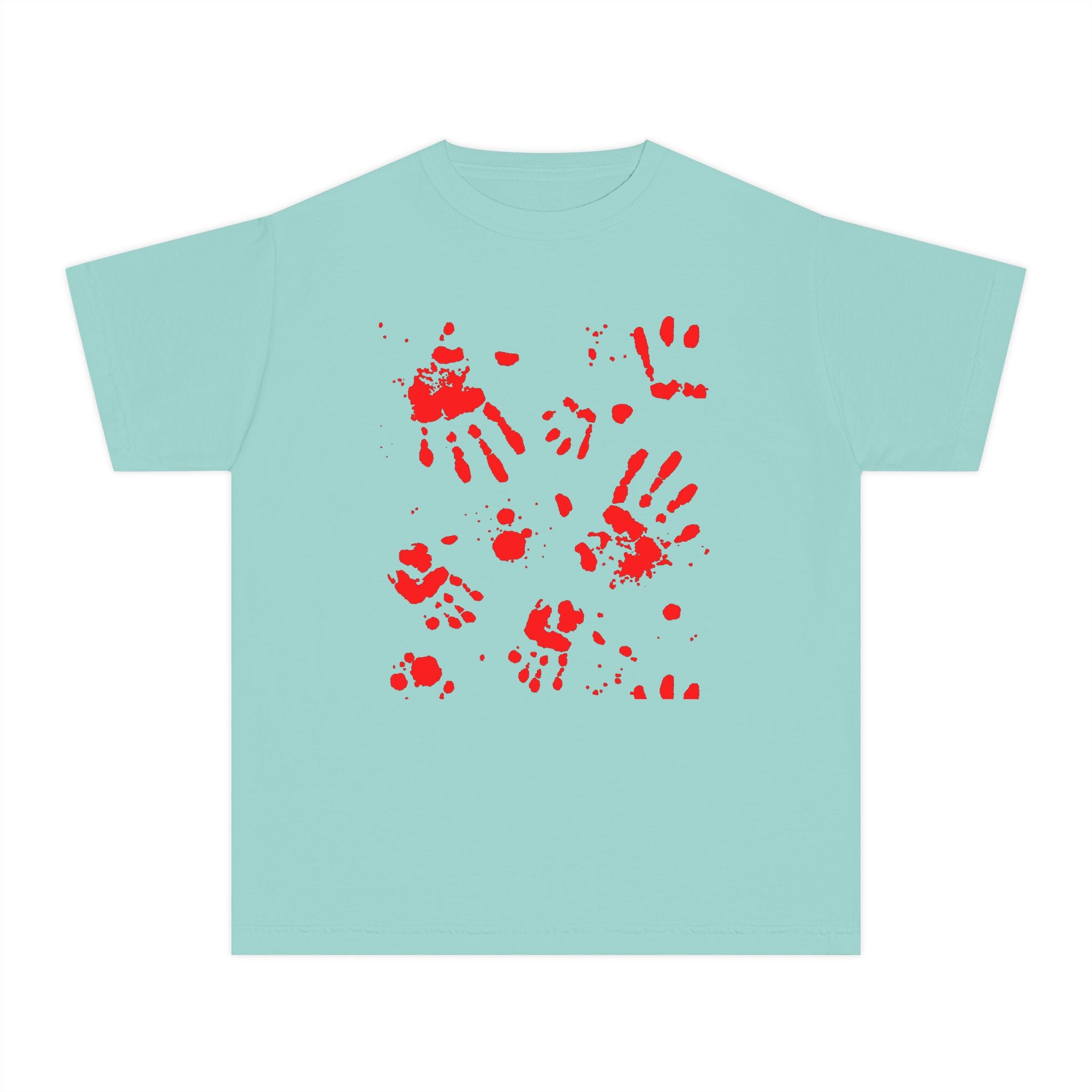 Red Handprint Youth Midweight Tee, Creative Kids Shirt, Unique Gift for Children, Playtime Apparel, Family Fun Wear, Holiday T-Shirt