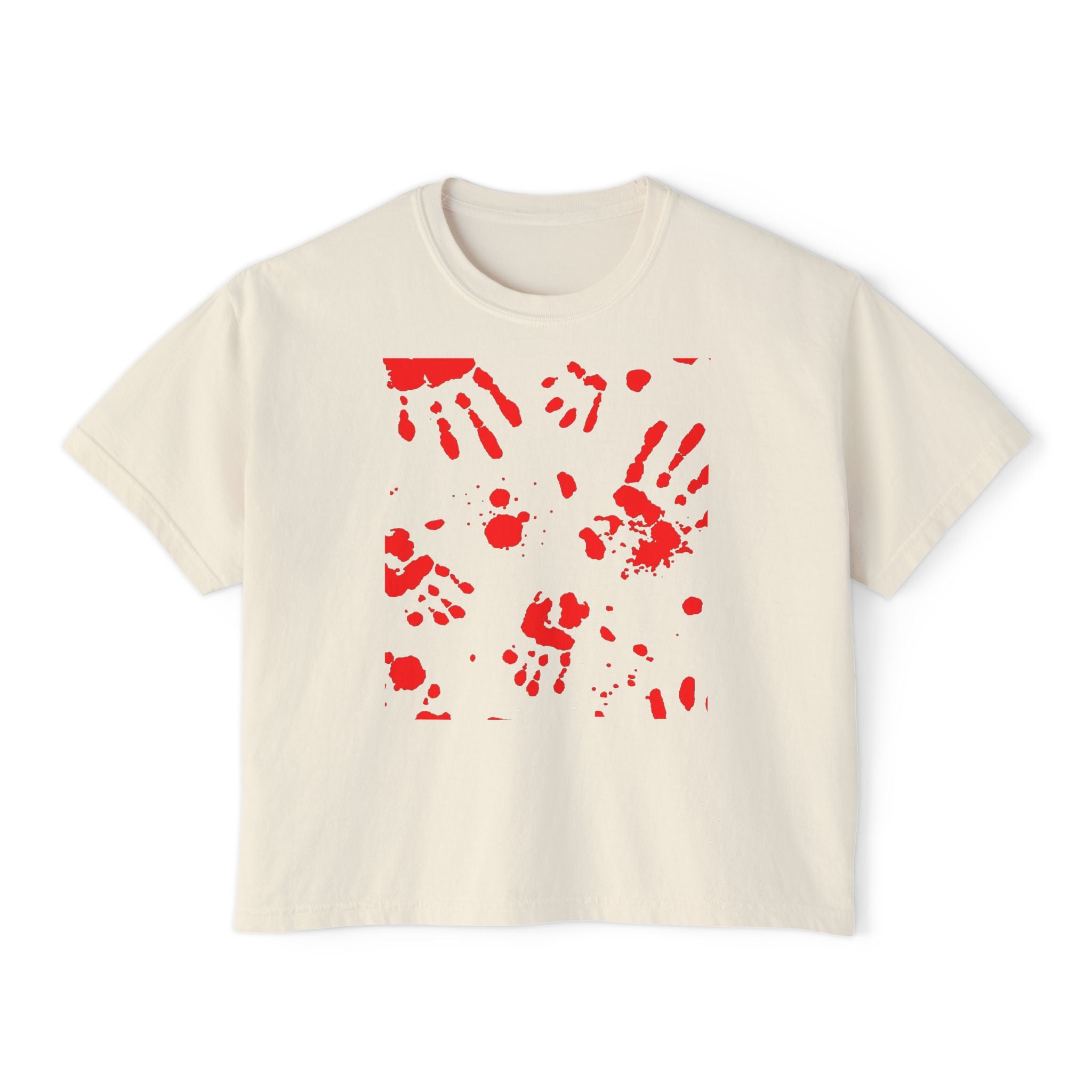 Artistic Women's Boxy Tee, Handprint Design Tee, Casual Summer Top, Unique Gift Idea, Wearable Art Clothing