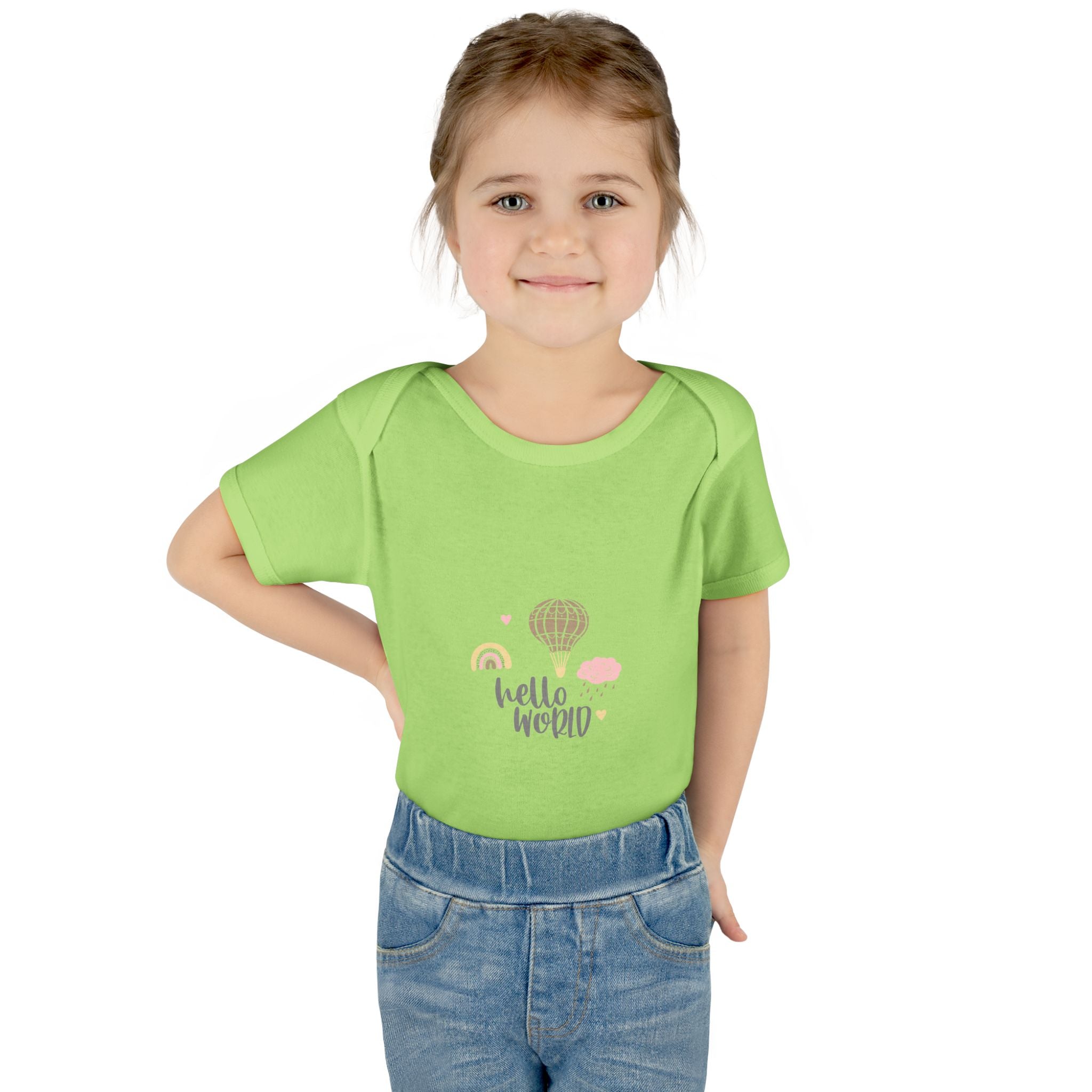 Hello World Infant Bodysuit | Cute Baby Outfit, Newborn Gift, Baby Shower Present, Cloud and Rainbow Design