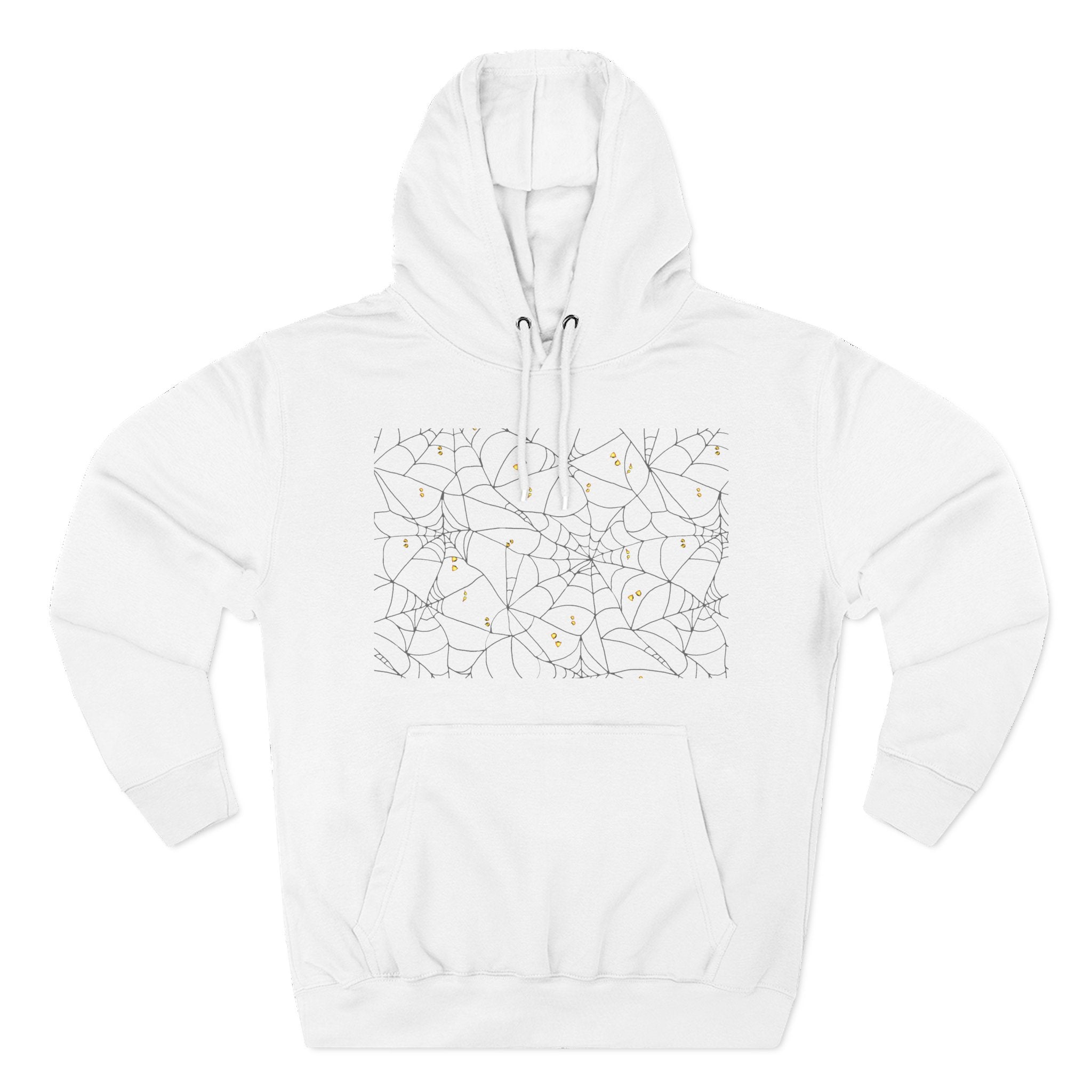 Stylish Three-Panel Fleece Hoodie, Spooky Spider Web