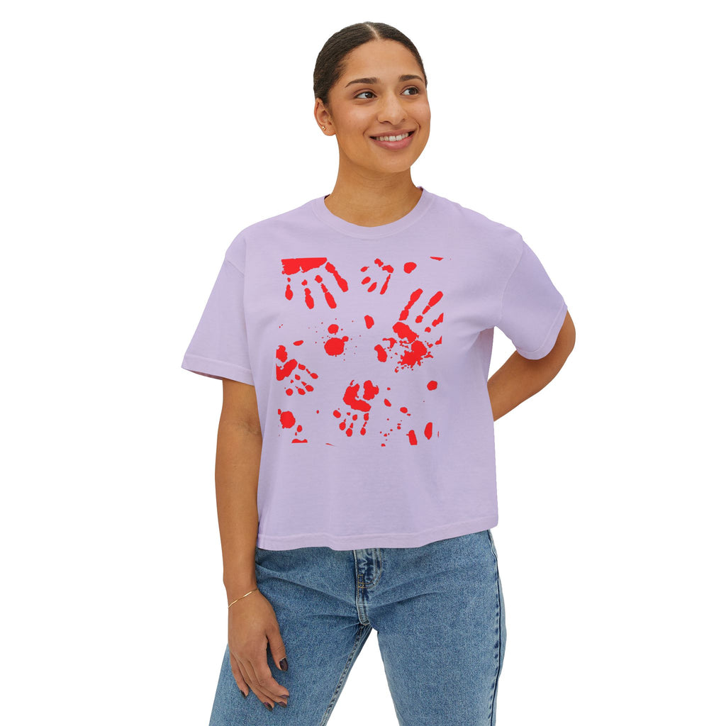 Artistic Women's Boxy Tee, Handprint Design Tee, Casual Summer Top, Unique Gift Idea, Wearable Art Clothing