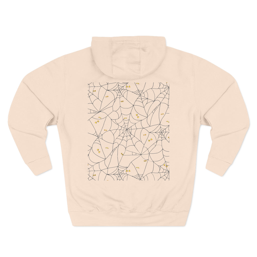 Stylish Three-Panel Fleece Hoodie, Spooky Spider Web